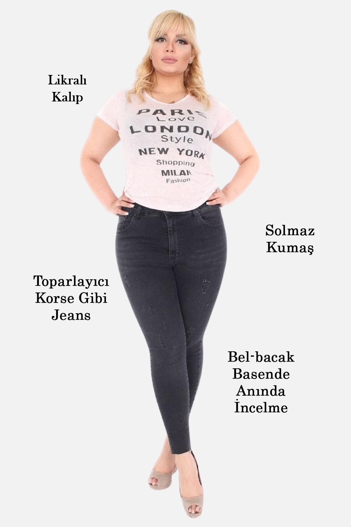 CEDY DENIM Kadın Siyah BüyükBeden Skinny Fit...