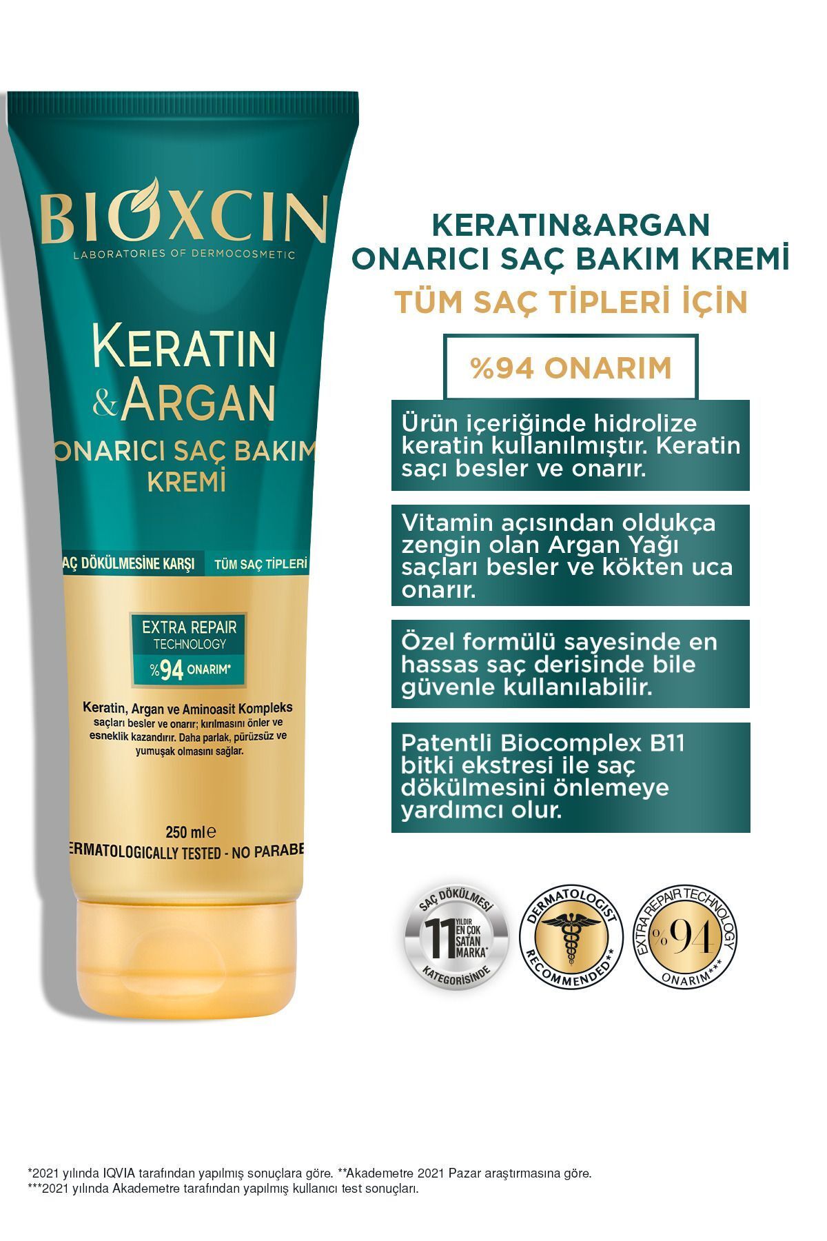 Keratin & Argan Onarıcı Saç Bakım Kremi 250 ml  - Yıpranmış Ve Hassas Saçlar