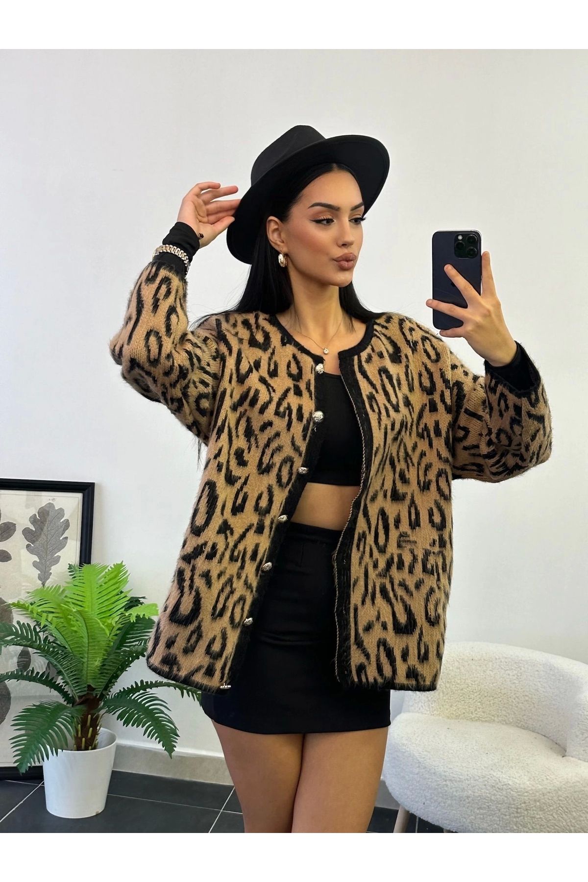 Zoom Butik ZR Düğmeli LeoparHırka