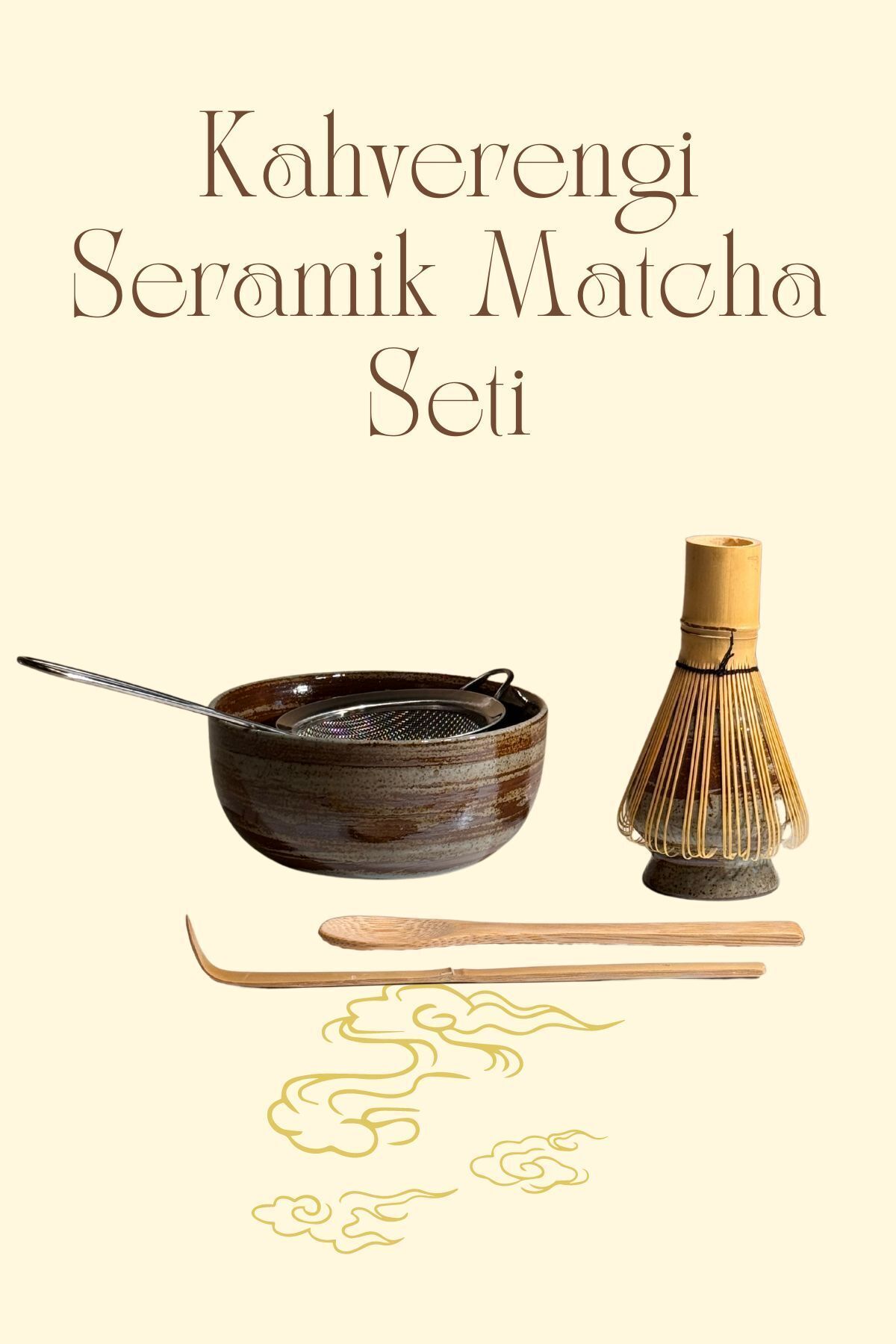 Kahverengi Seramik Matcha Seti