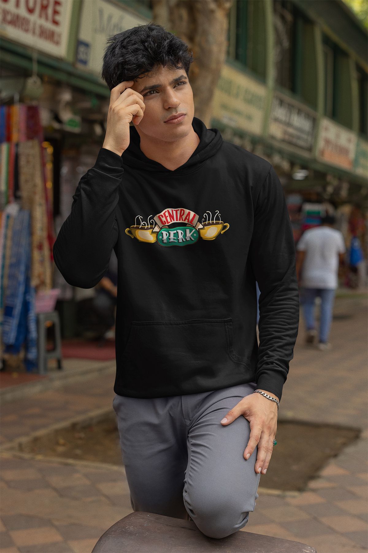 Friends Central Park Baskılı Unisex 3 İplik %100 Pamuk Cepli Kapüşonlu Sweatshirt Hoodie