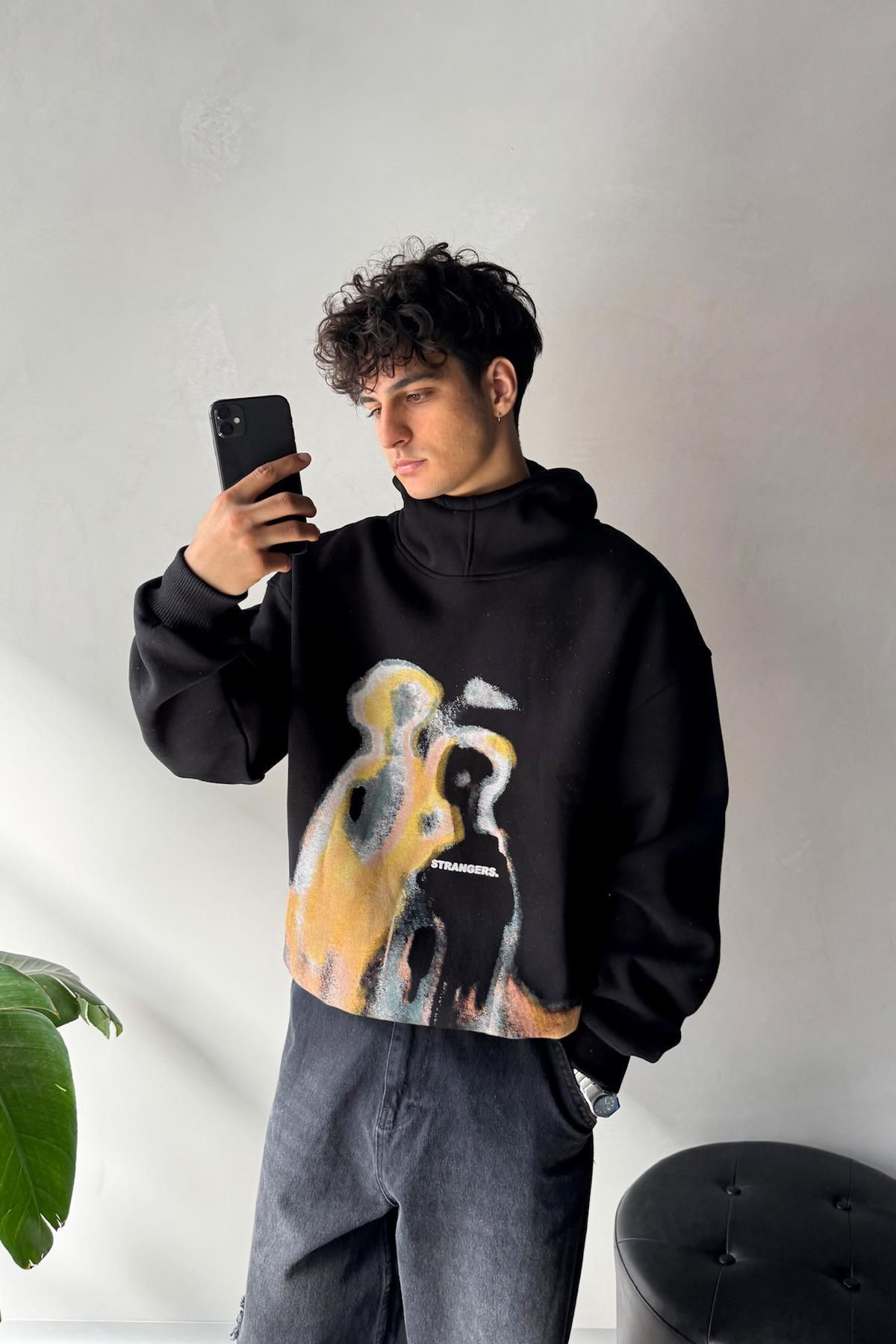 Flaw WearHumans BaskılıSiyah Oversize Hoodie