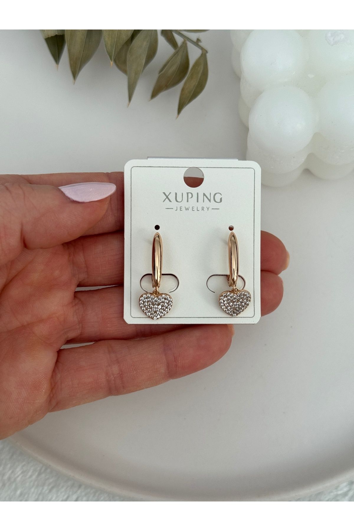 Xuping Model Rose-gold Kaplama Zirkon Taşlı Ithal Kalp Detaylı Küpe