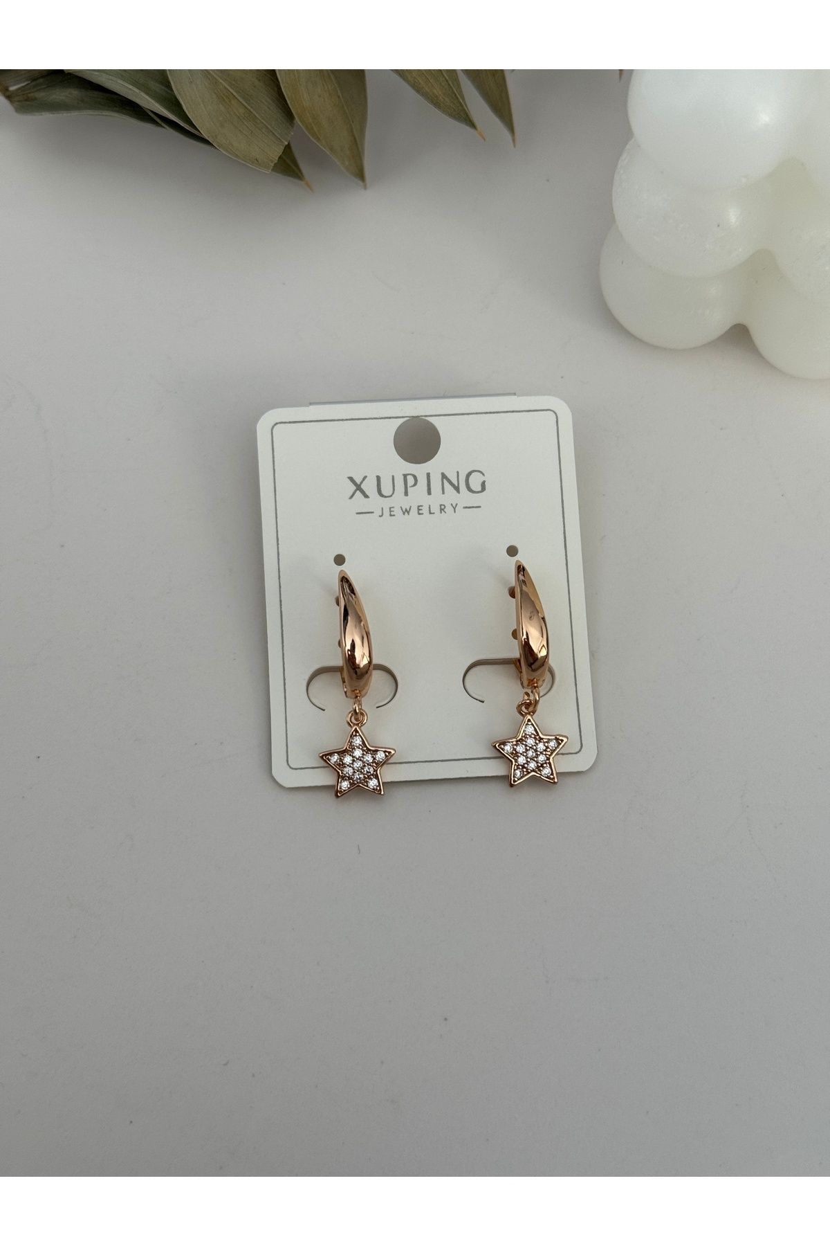 Xuping Model Mini Yıldızlı Rose - Gold Kaplama Küpe | İthal Küpe | Zirkon Taşalı Yıldız Küpe