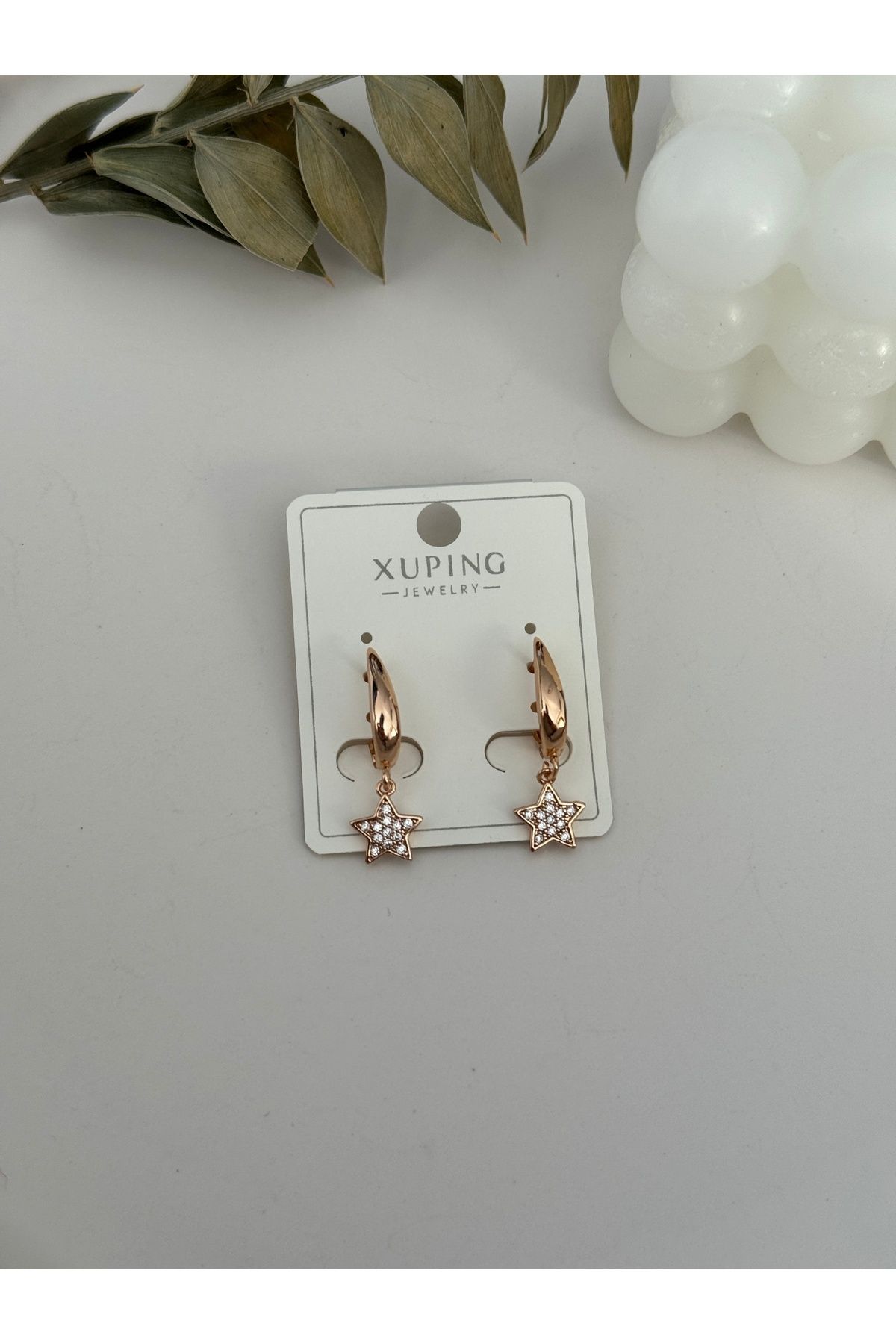 Xuping Model Mini Yıldızlı Rose - Gold Kaplama Küpe | İthal Küpe | Zirkon Taşalı Yıldız Küpe