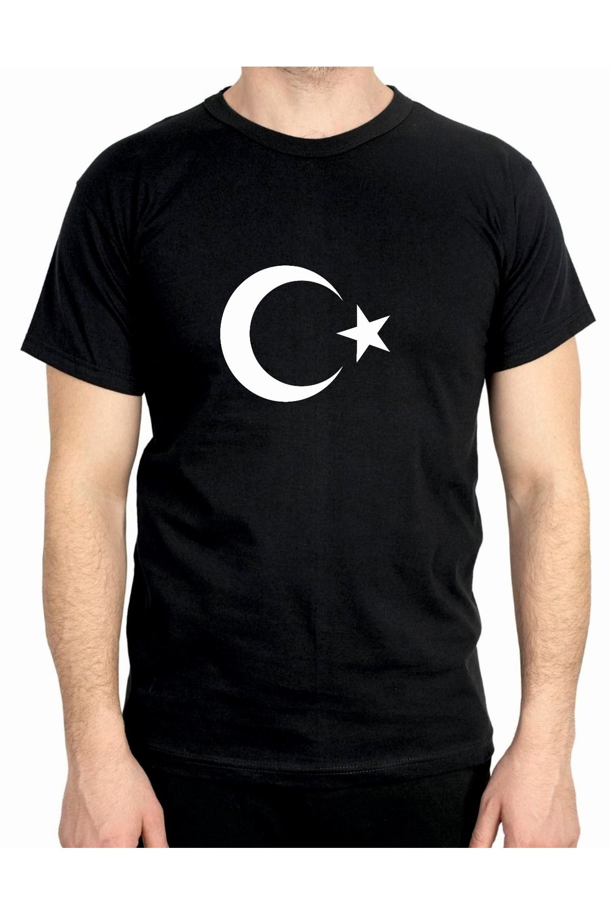 balkan baskı Ay ve YıldızSiyah Erkek T-Shirt