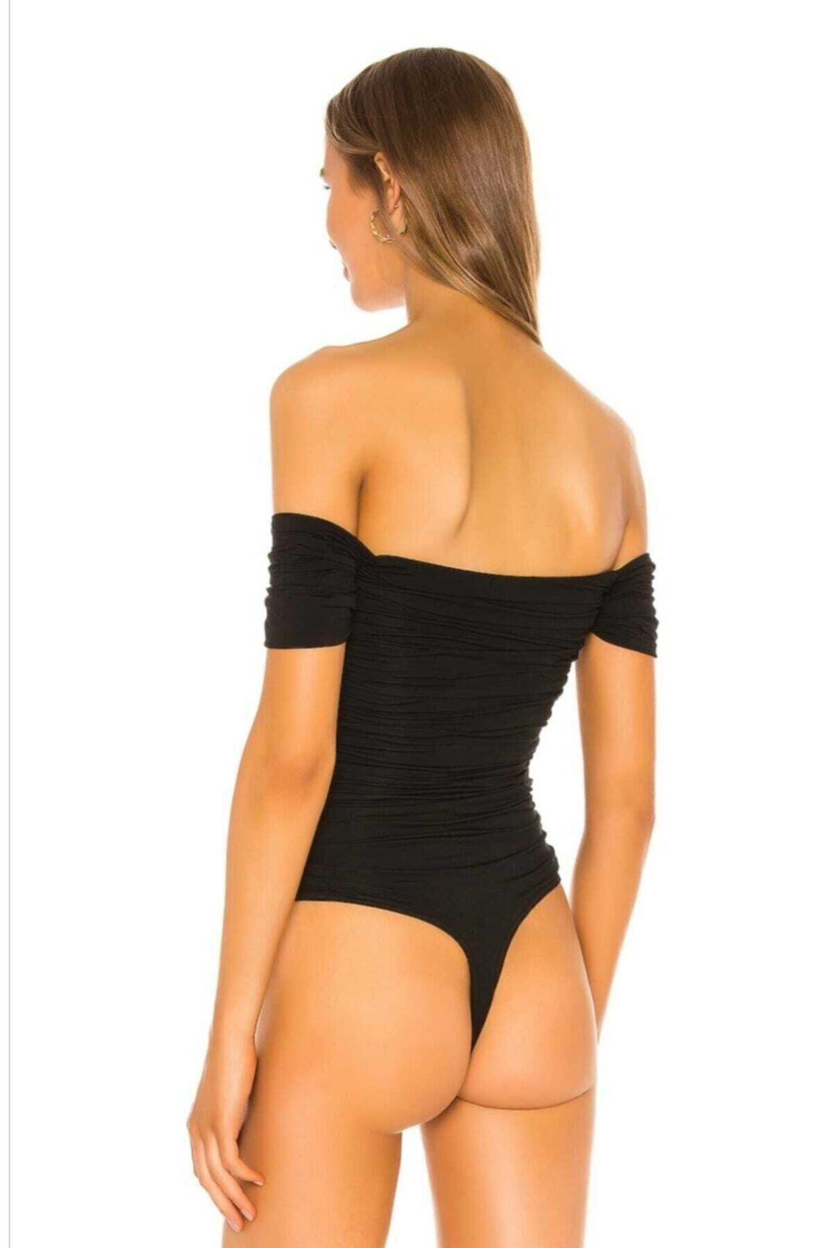 Kadın Straplez Kesim Büzgülü Bodysuit