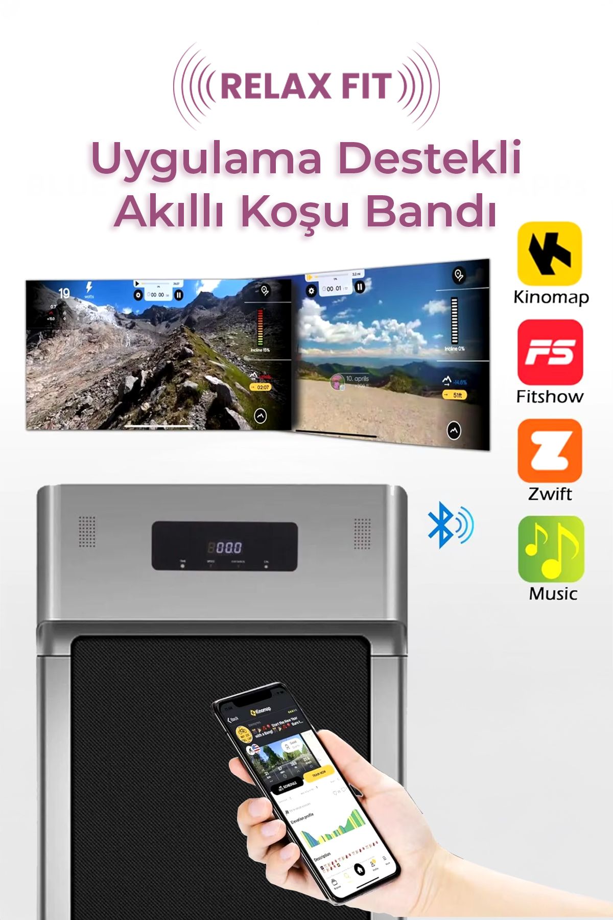 Relax Bluetoothlu Uzaktan Kumandalı Portatif Yürüme Ve Koşu Bandı