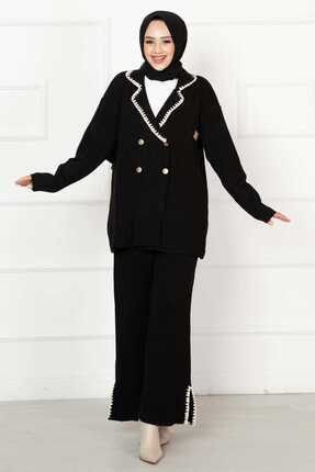 Çoban Dikişli Kruvaze Ceketli Triko İkili Takım Image 2