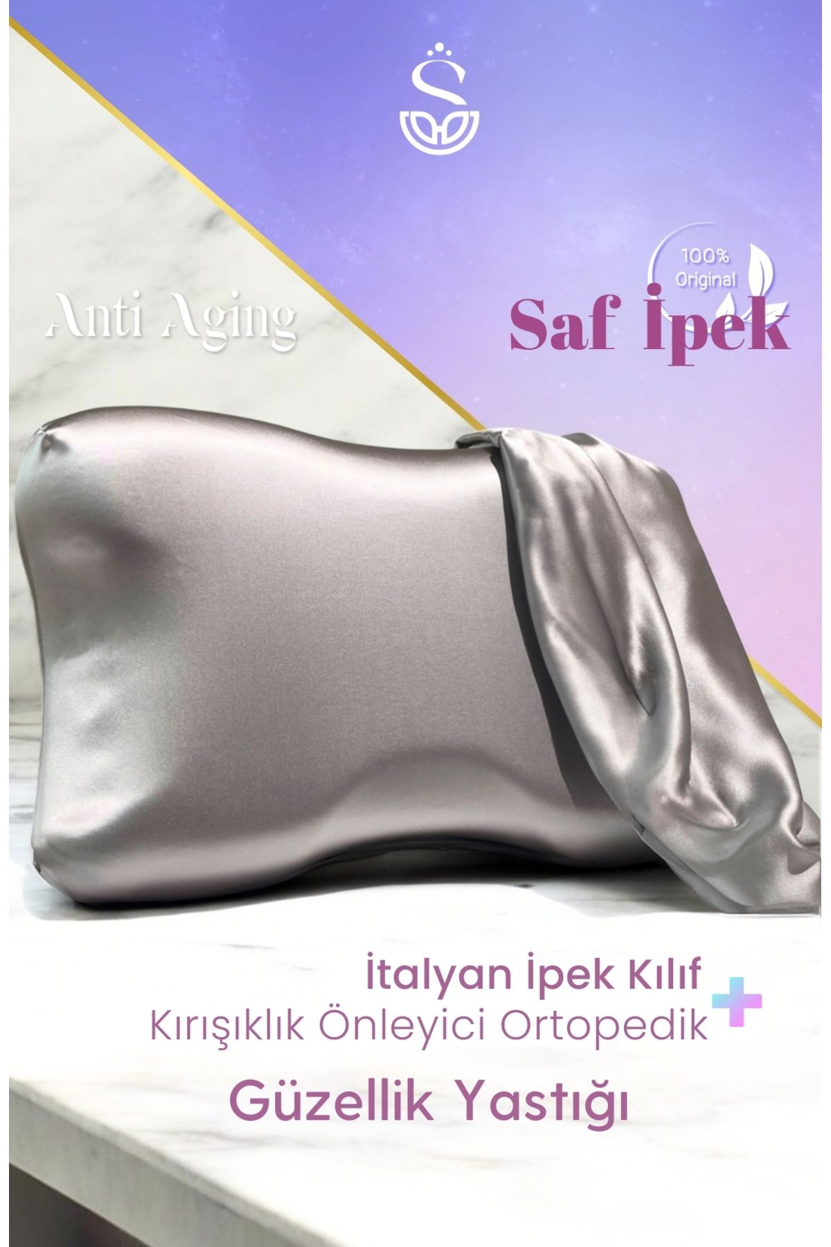 Shine PillowGüzellik Yastığı%100 İPEK GRİ Kıl...