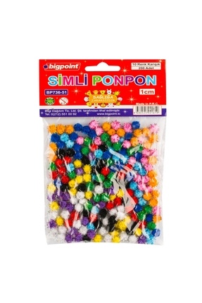 | Simli Ponpon, El Işi Projeleri Için Uygun Yün Ponpon Seti, 1 Cm, 10 Farklı Renk, 200'lü P Image 0