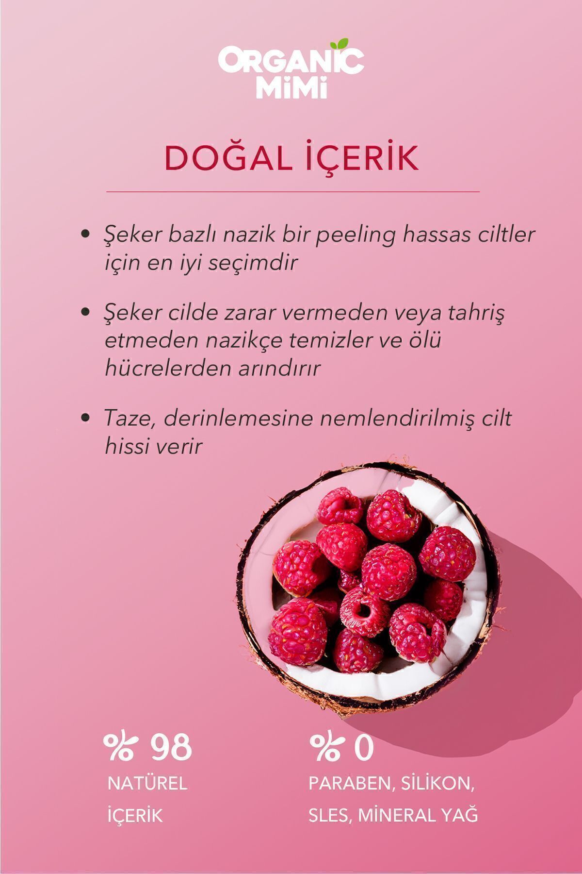 Nemlendirici Vücut Peelingi Hassas Ciltler %98 Doğal, Hindistan Cevizi Ahududu, 250 G Body Scrub