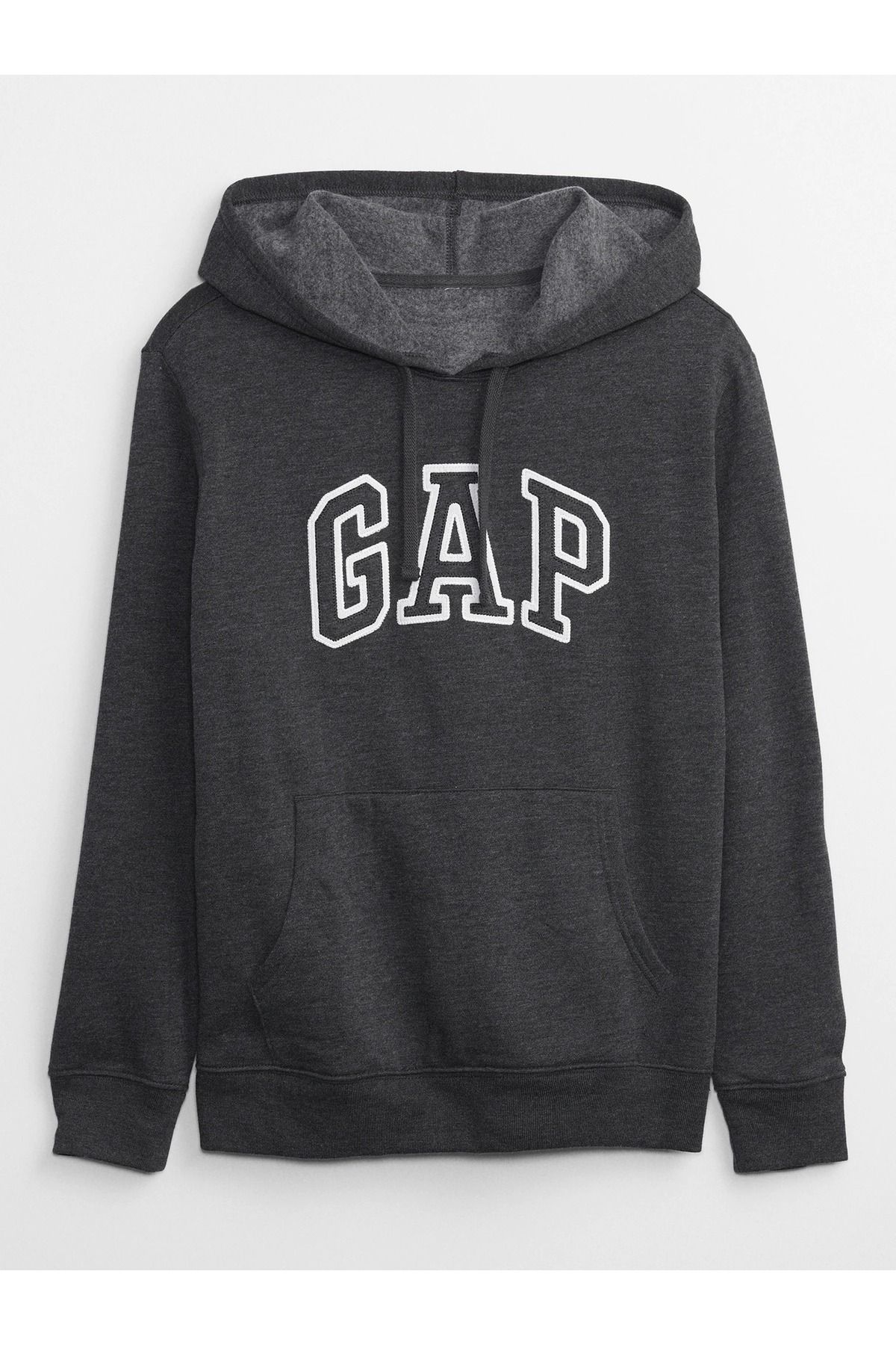 Kadın Koyu Gri Logo Kapüşonlu Fleece Sweatshirt