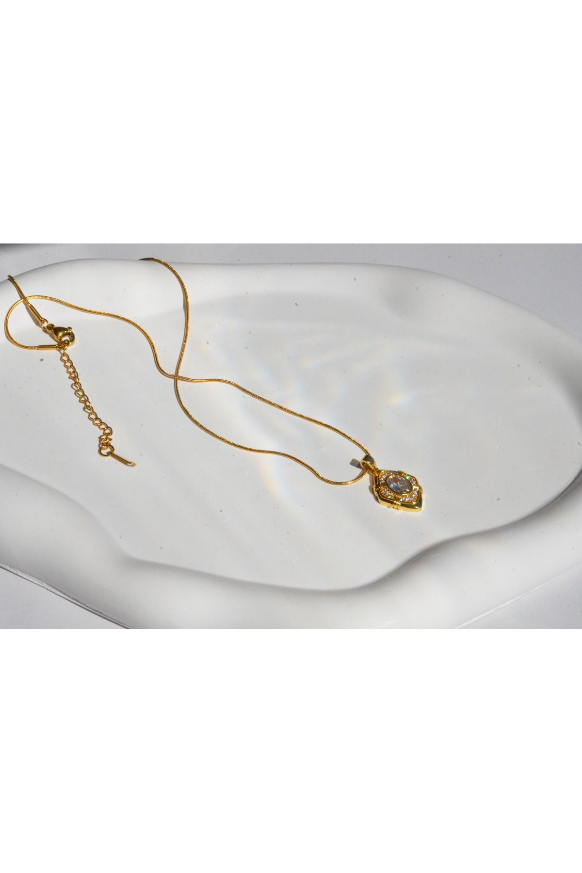 almitra jewelry Taşlı GoldRenkli Çelik Kolye