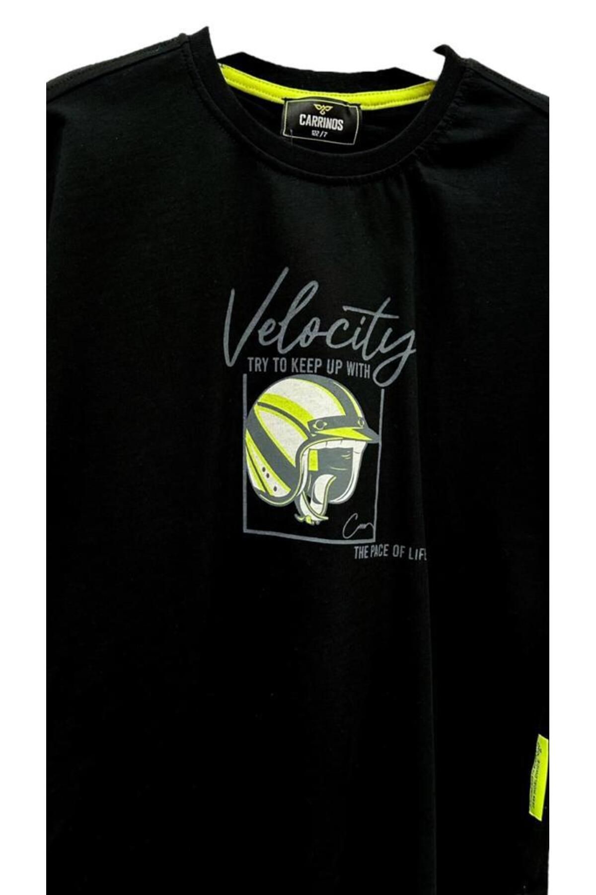 Erkek Çocuk Neon Kask Baskılı Velo City Yazılı Tshirt