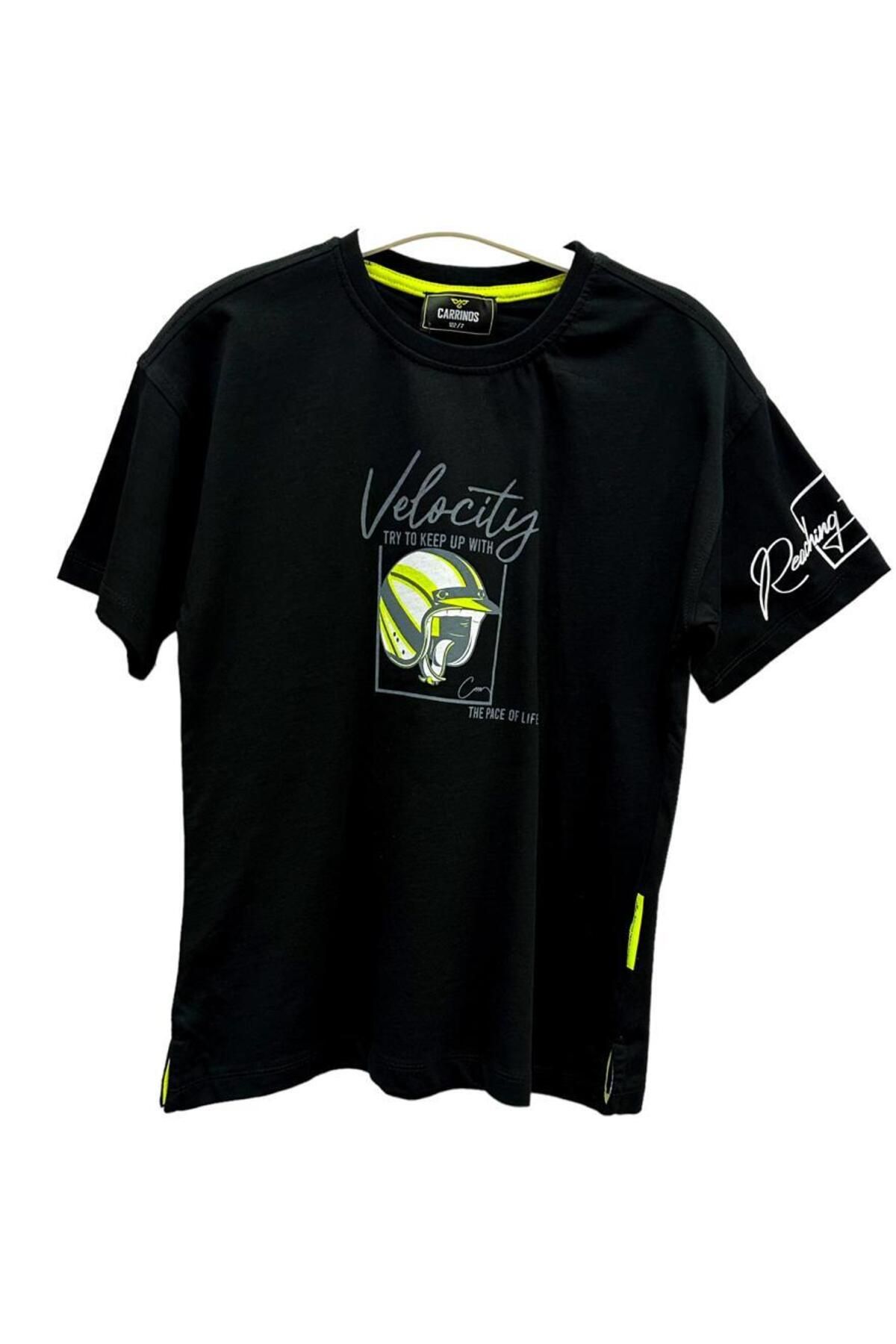 Erkek Çocuk Neon Kask Baskılı Velo City Yazılı Tshirt