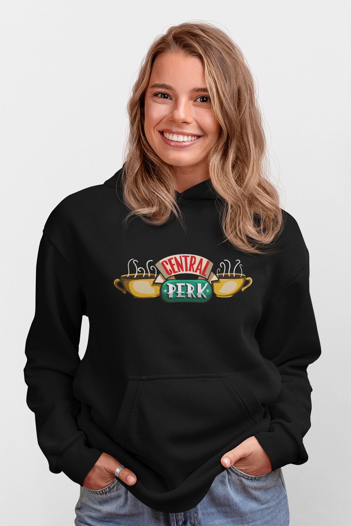 Friends Central Park Baskılı Unisex 3 İplik %100 Pamuk Cepli Kapüşonlu Sweatshirt Hoodie