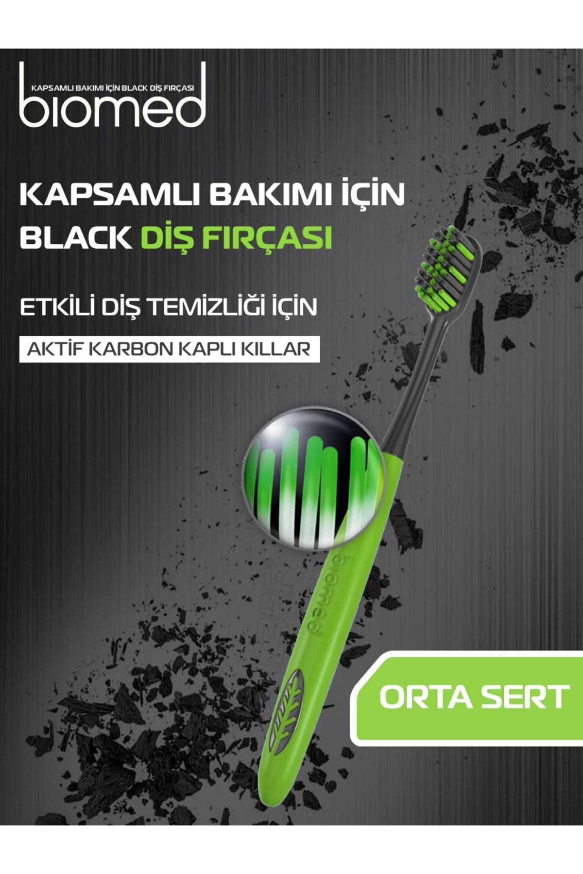 Yuvarlatılmış Özel Aktif Karbon Ile Kaplı Kıllar Black Diş Fırçası Orta