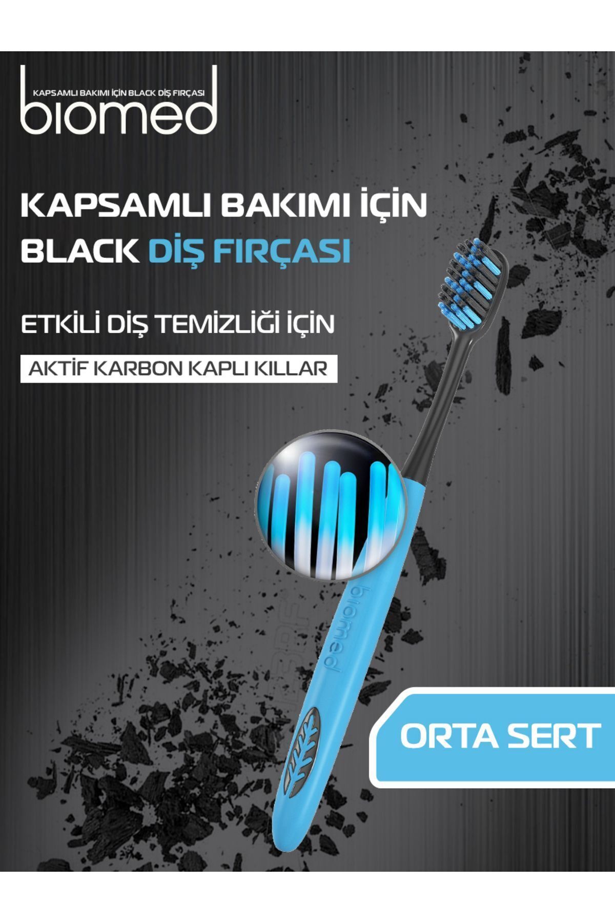 Yuvarlatılmış Özel Aktif Karbon Ile Kaplı Kıllar Black Diş Fırçası Orta