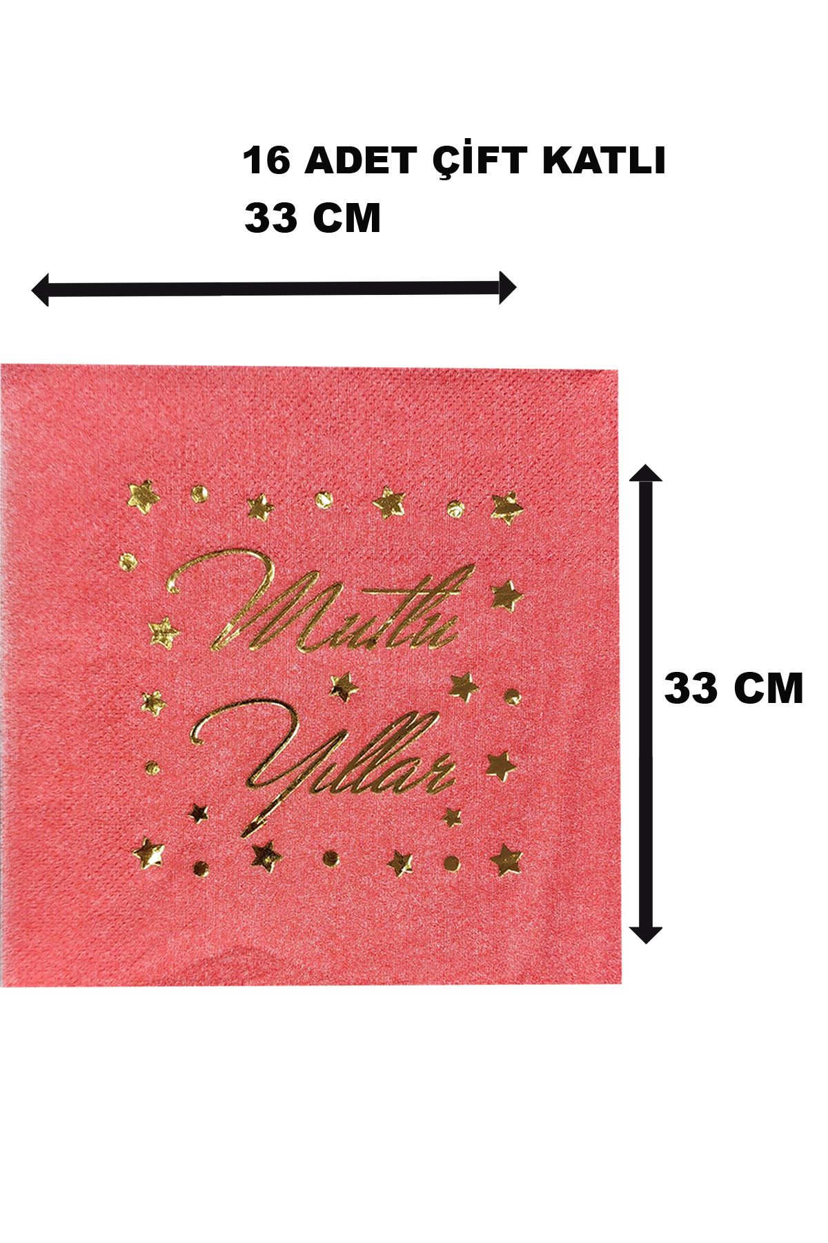 16'lı Kırmızı Altın Yaldızlı Mutlu Yıllar Baskılı Peçete Yılbaşı Sofrası Süsleme Kağıt peçete 33x33