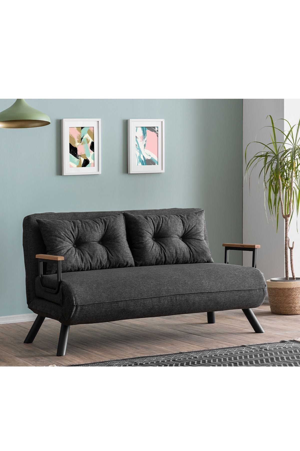 مبل تخت خواب شو کتان دو نفره ساندو خاکستری تیره