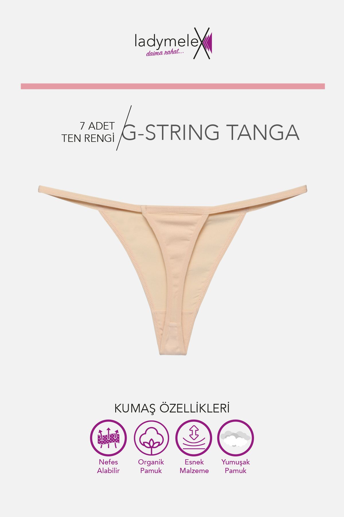 Kadın Tanga, Perfect Fall G String Tanga (S-M-L-XL) 7 Adet Ten Rengi Tanga, %100 Yumuşak Pamuk