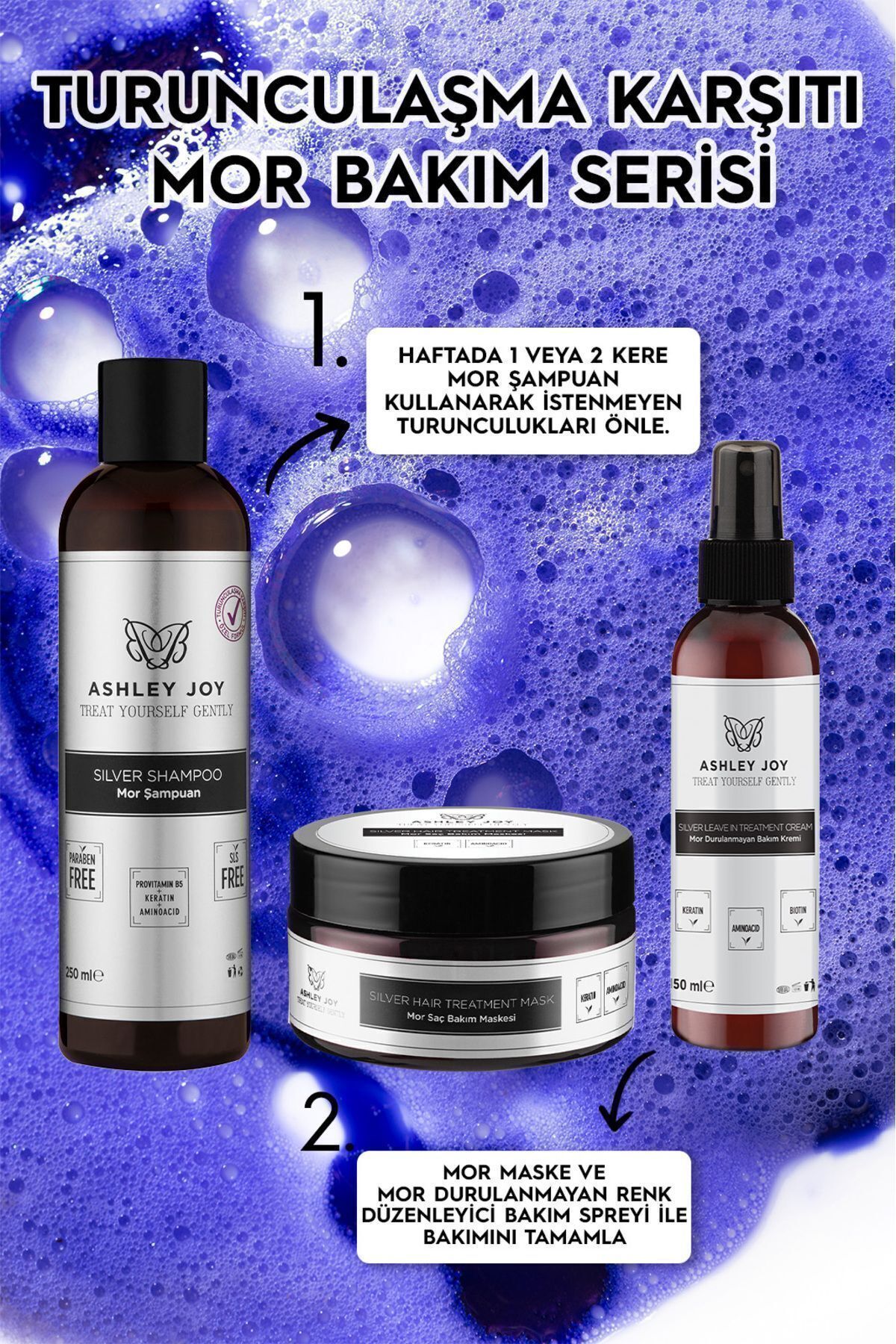 Platin, Sarı Saçlara Özel Turunculaşma Karşıtı Keratin Içeren Sülfatsız Silver Mor Şampuan 250ml