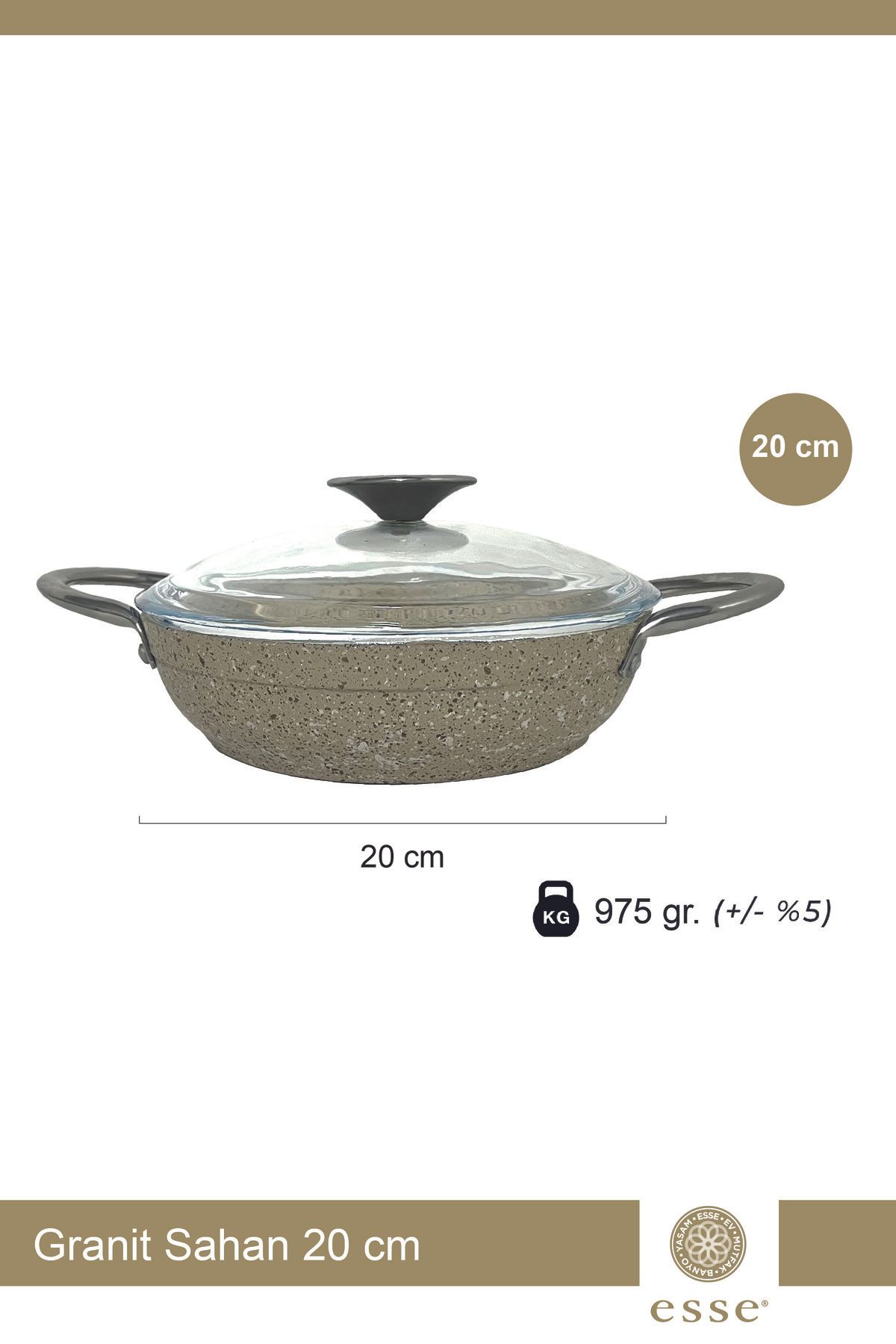 Granit Yapışmaz Sahan Kapaklı Krem 20 Cm ESS006