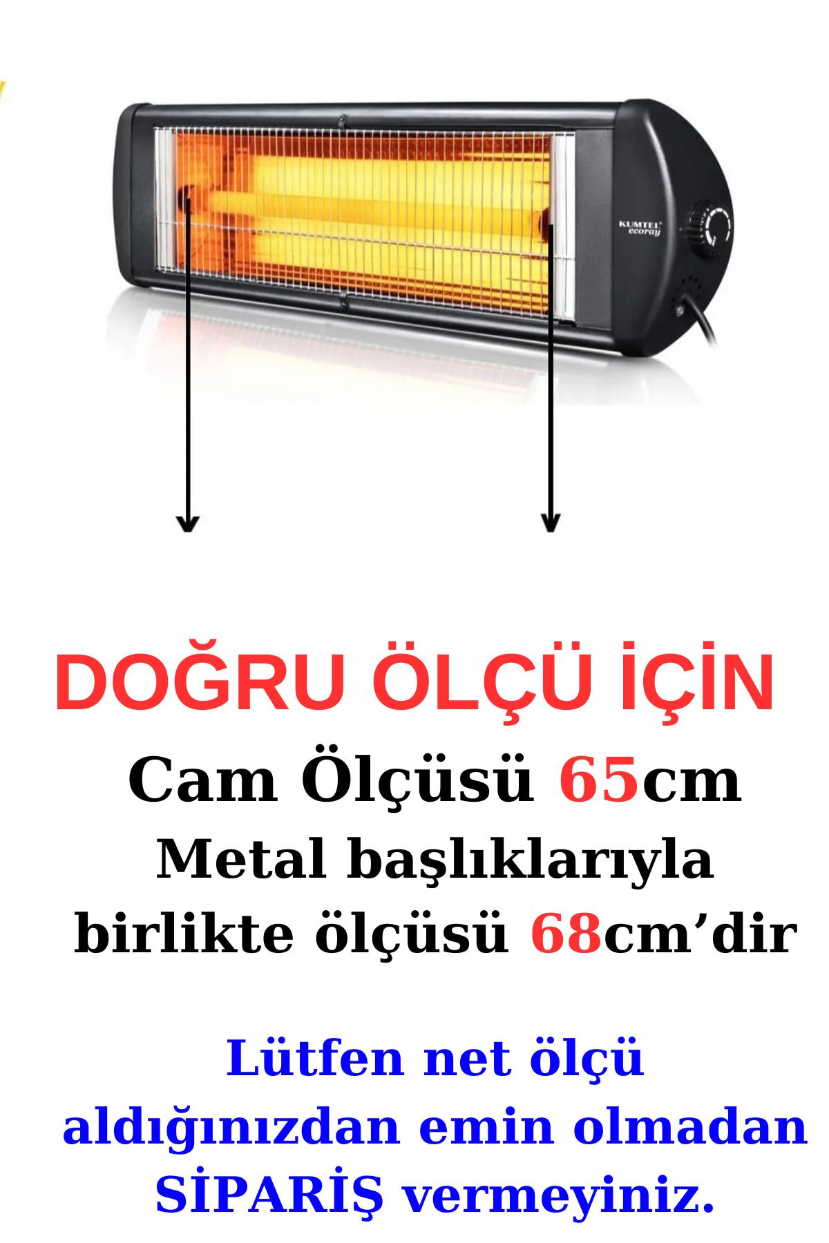 65 CM MONTAJLI INFRARED UFO ISITICI ELEKTRİKLİ SOBA CAMI METAL BAŞLIKLI 23 MM