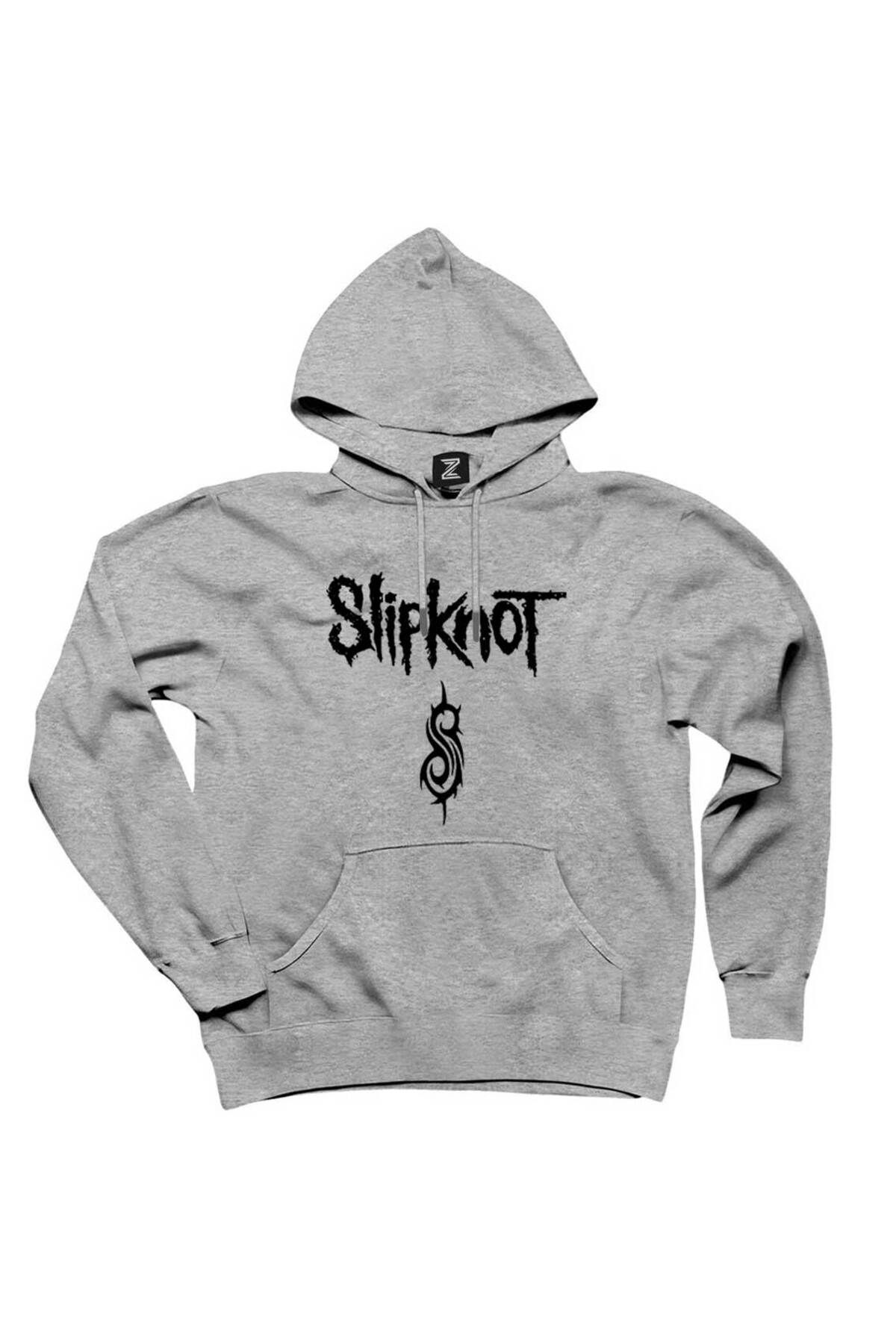 CrowsGate Slipknot Logo TextGri Kapşonlu Swea...