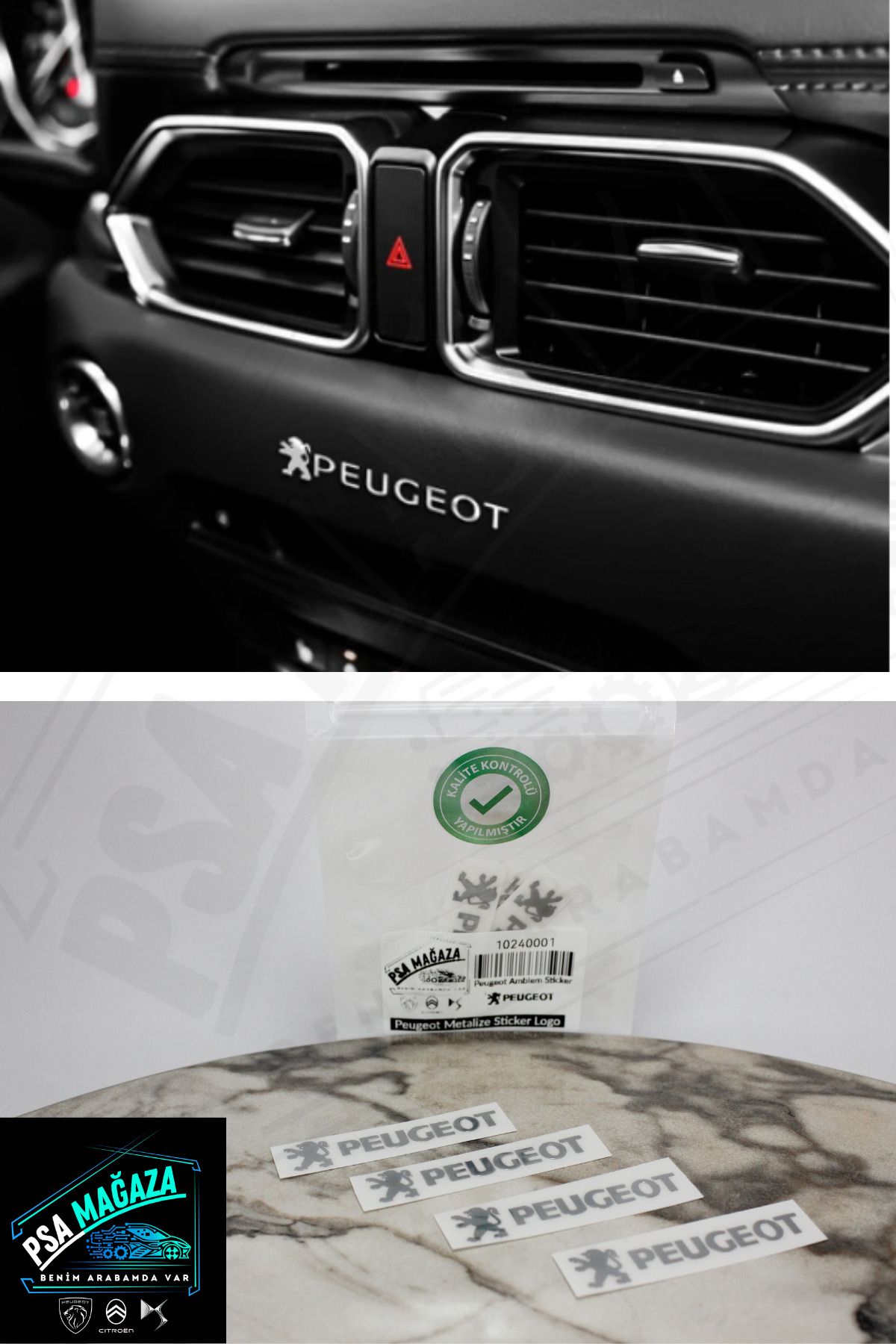 Peugeot Yazılı Metalize Mini Sticker [4 ADET] Araca Özel Şık Tasarım Peugeot Logolu Metal Sticker