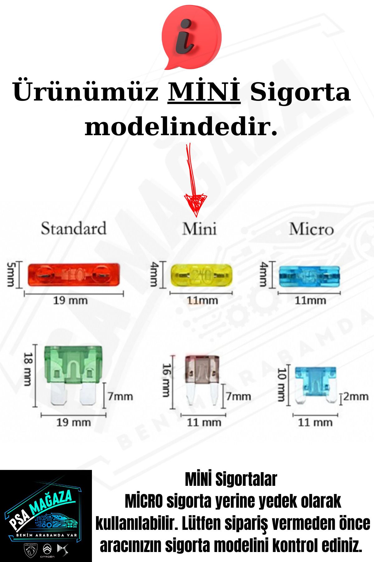 Araba Oto Mini Sigorta Seti (10'lu Set) Araç Mini Bıçak Sigorta Seti [MİNİ MODEL]