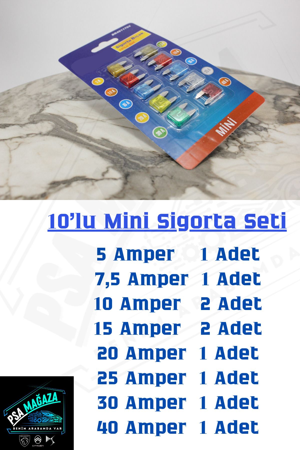 Araba Oto Mini Sigorta Seti (10'lu Set) Araç Mini Bıçak Sigorta Seti [MİNİ MODEL]