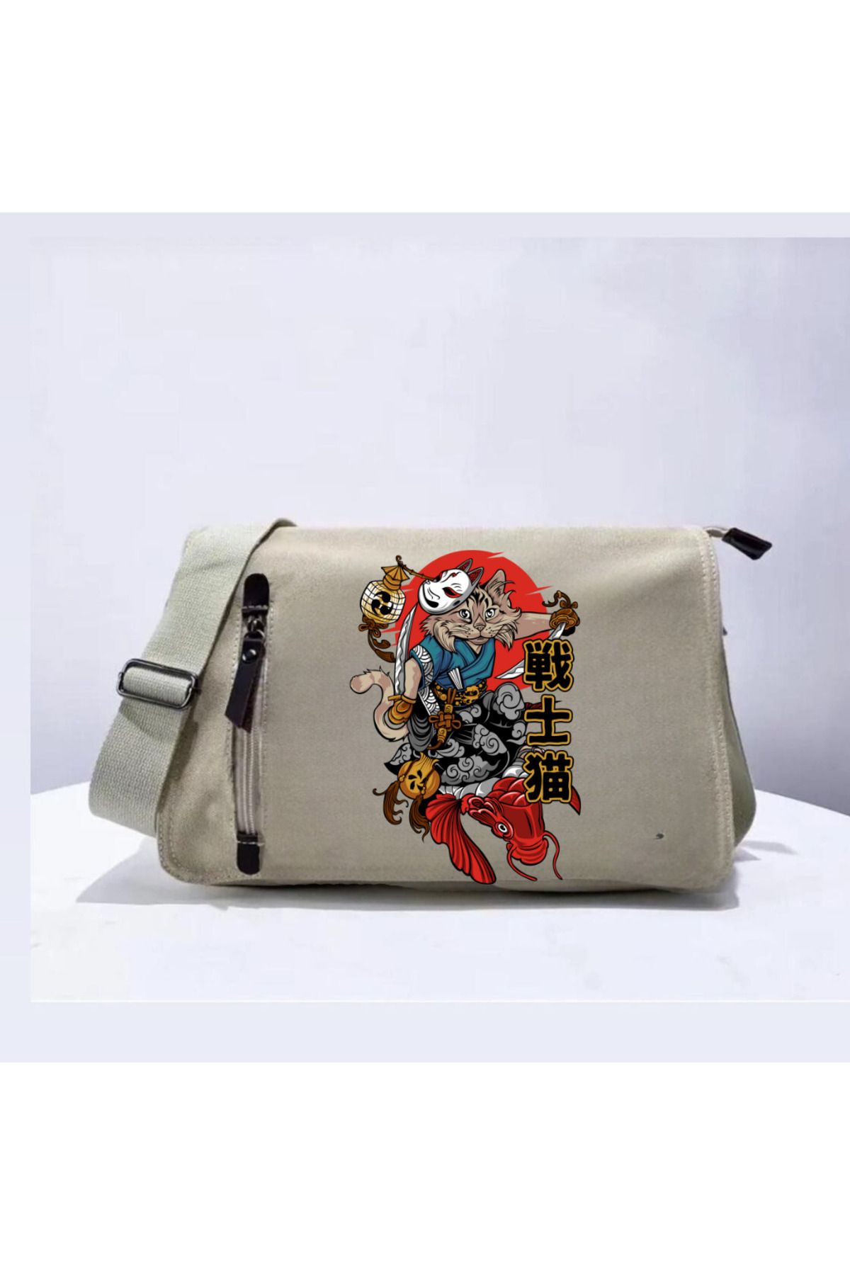 ToumSamurai Cat Unisex BejPostacı Çantası