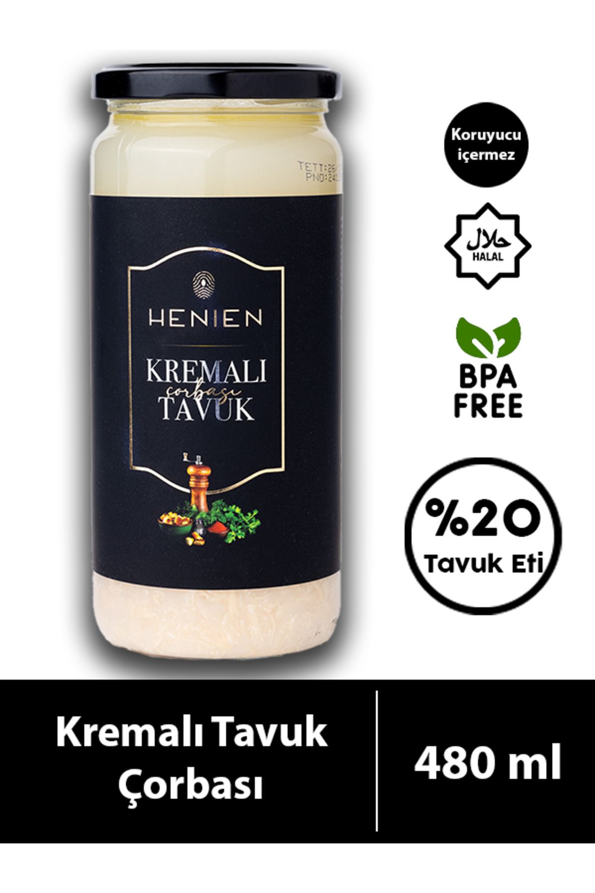 Hazır Kremalı Tavuk Çorbası 480 ml - HENIEN Gurme Lezzetler Serisi