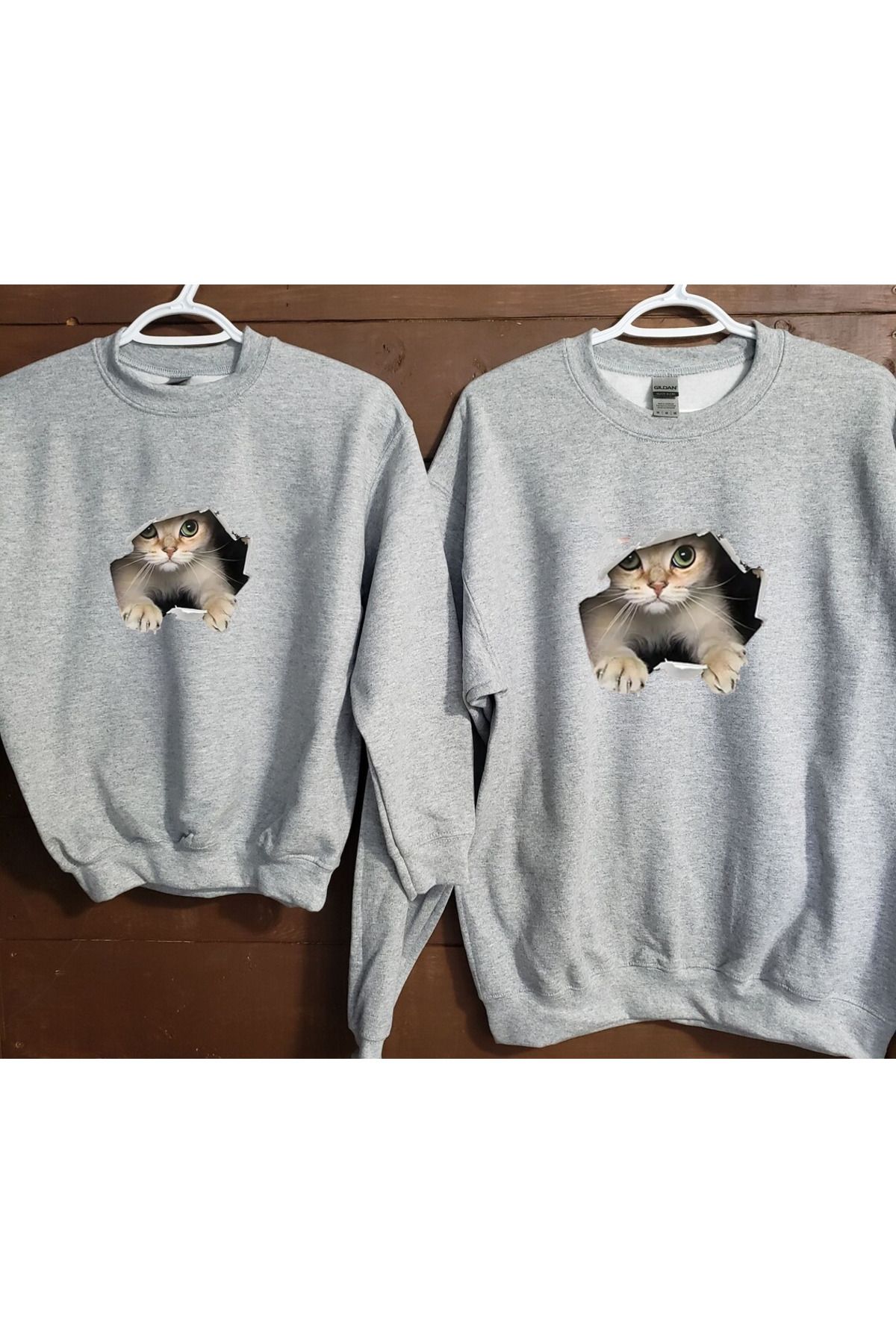 anne ve kızı kedi Baskılı siyah sweatshirt (TEKLİ ÜRÜNDÜR KOMBİN YAPMAK İÇİN 2 ADET SEPETE EKLEYİNİZ