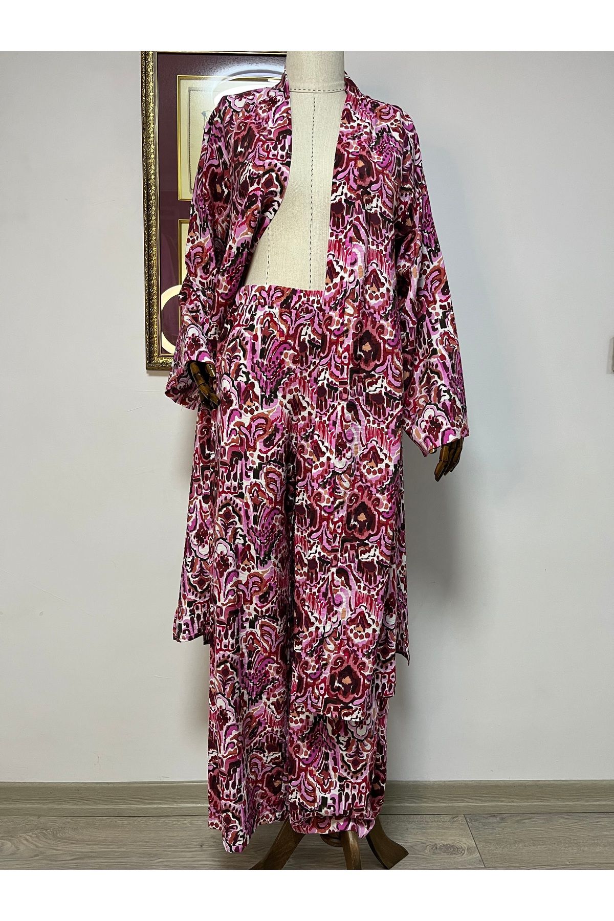 lalla Desenli Bordo Kimono