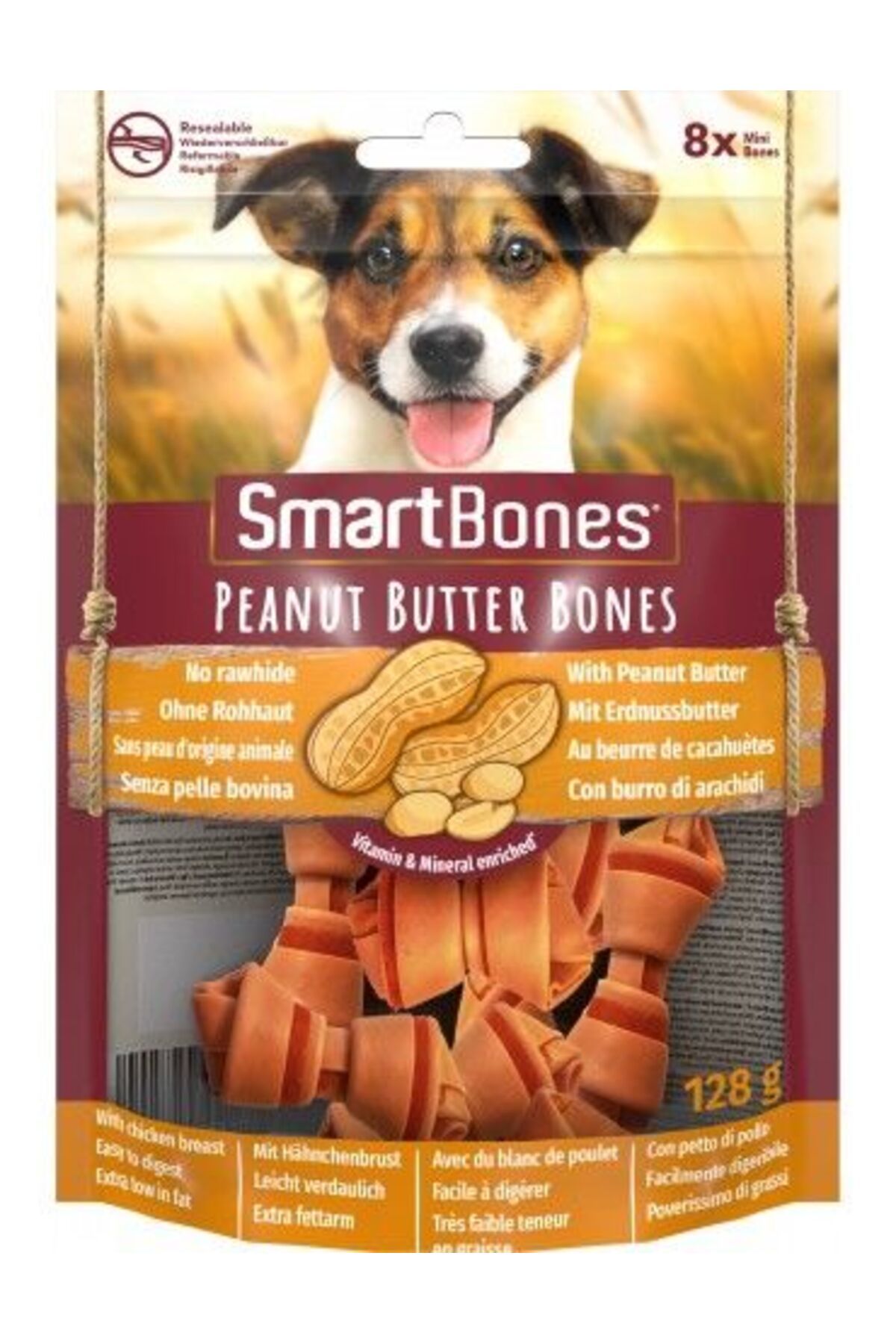 Smart Bones Tavuklu ve Fıstık Ezmeli Küçük Ödül Mamaları 8 Adet (128g)