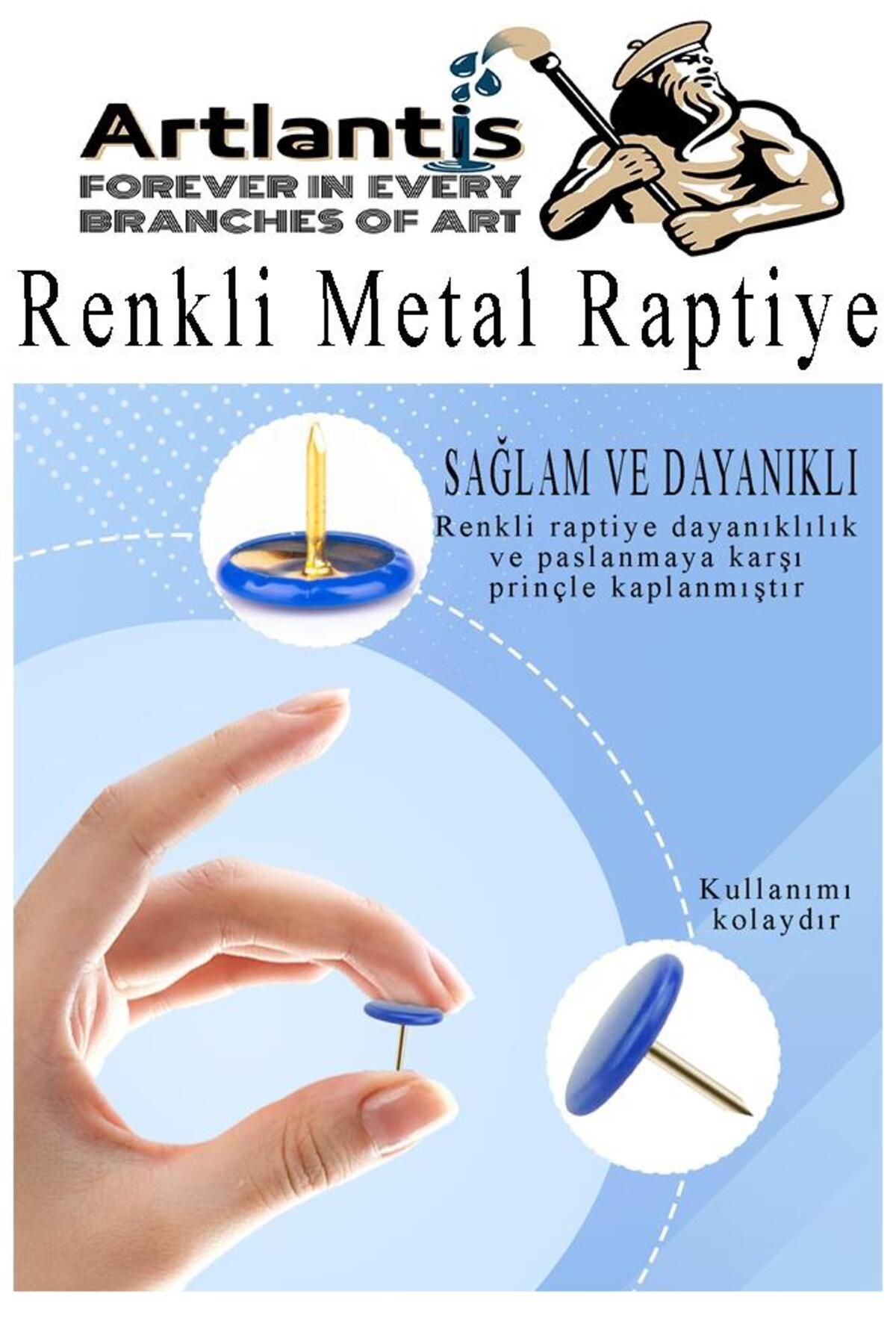 Beyaz Raptiye 50 Adet 1 Paket Renkli Pvc Kaplı Başlıklı Raptiye Plastik Yuvarlak Düğmeli Raptiye Pan