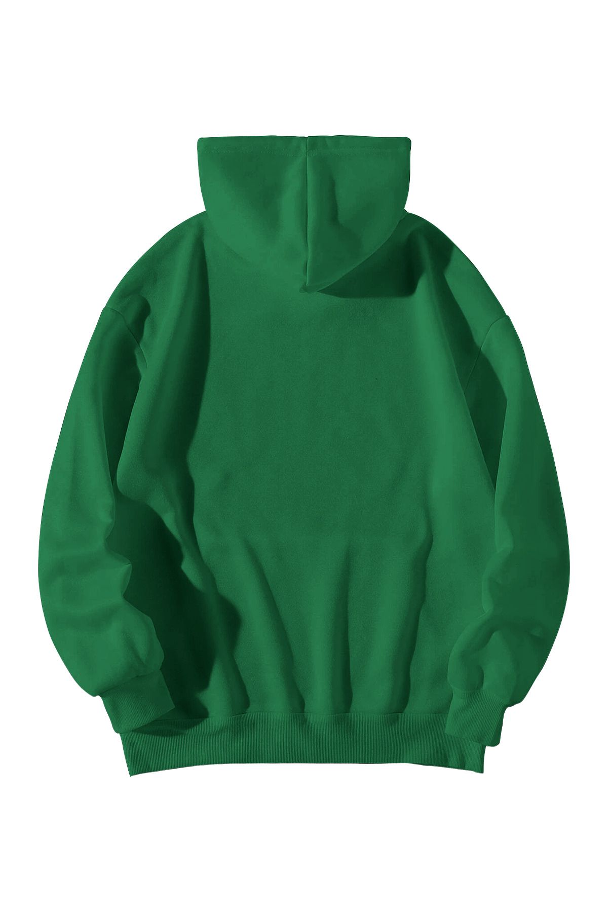 Unisex Yeşil Basic Düz Oversize Kapüşonlu Kanguru Cepli Sweatshirt Hoodie