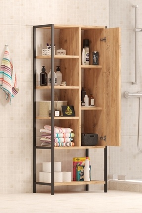Eva Dekoratif Kapaklı 8 Raflı Banyo Malzeme Dolabı Çok Amaçlı Banyo Dolabı Havluluk Deterjanlık Image 0