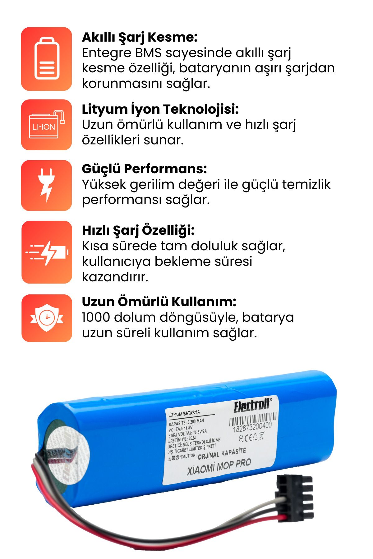 Xiaomi Mi Vacuum Mop Pro Stytj02ym Uyumlu Batarya (ORJİNAL KAPASİTE) 3.200mah Robot Süpürge Pili