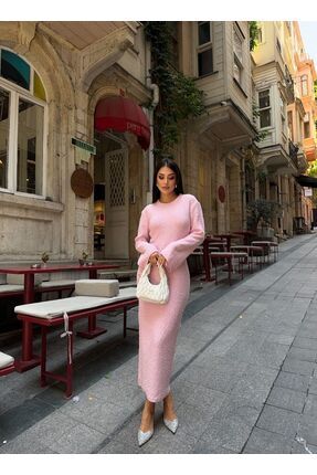 Dokulu İspanyol Kol  Triko Maxi Elbise Image 0