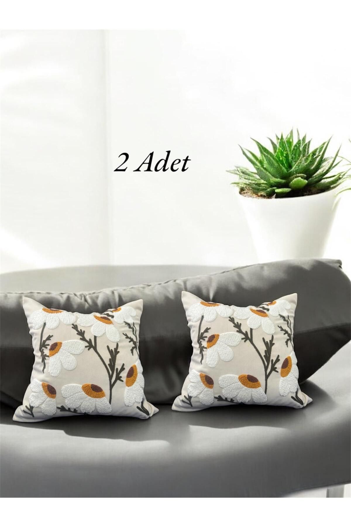 HD HOME COLLECTİON(2 Adet)Papatya Desen Keten...