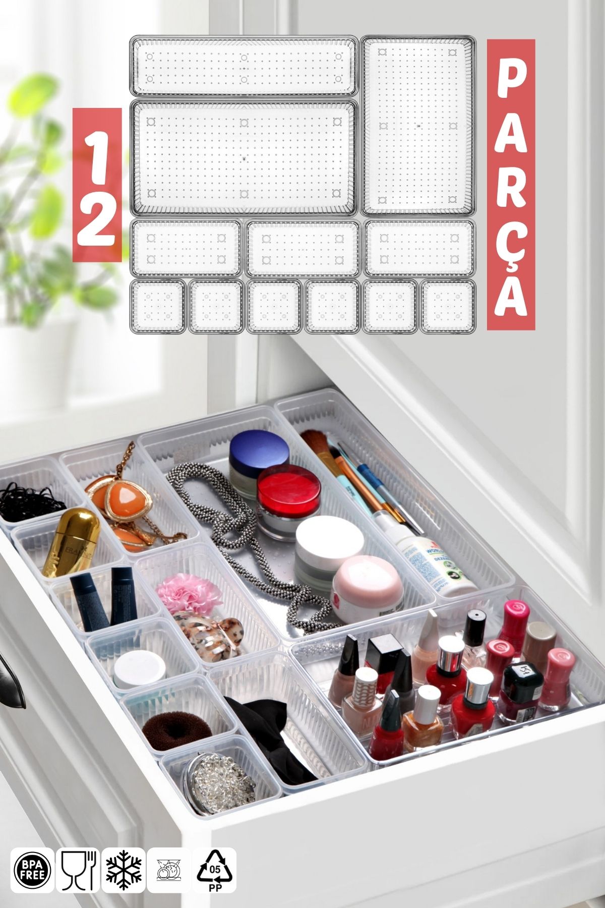 12 Parça Çekmece İçi, Düzenleyici, Organizer Set