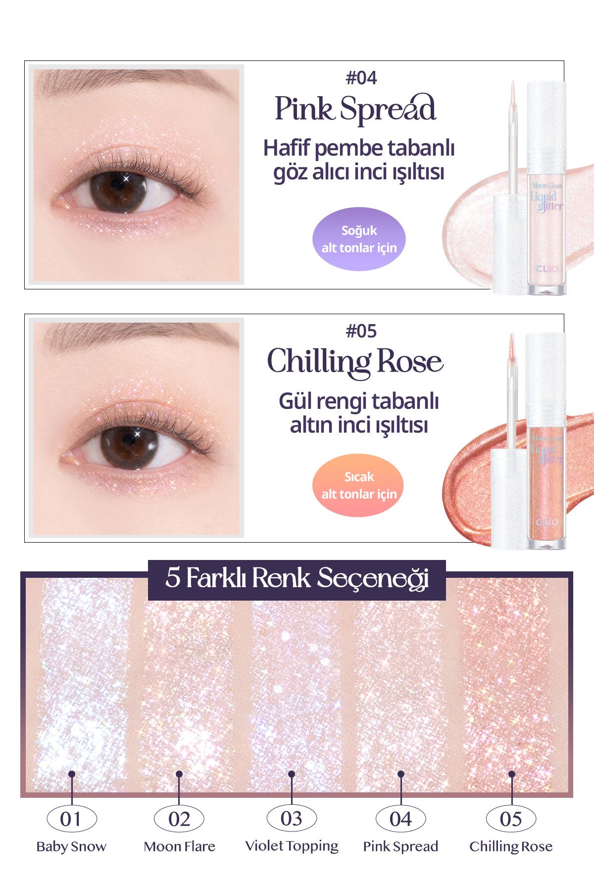 Işıltılı ve Şeffaf Likit Glitter CLIO Moon Glass Liquid Glitter Sweet Cloud (05 Chilling Rose)