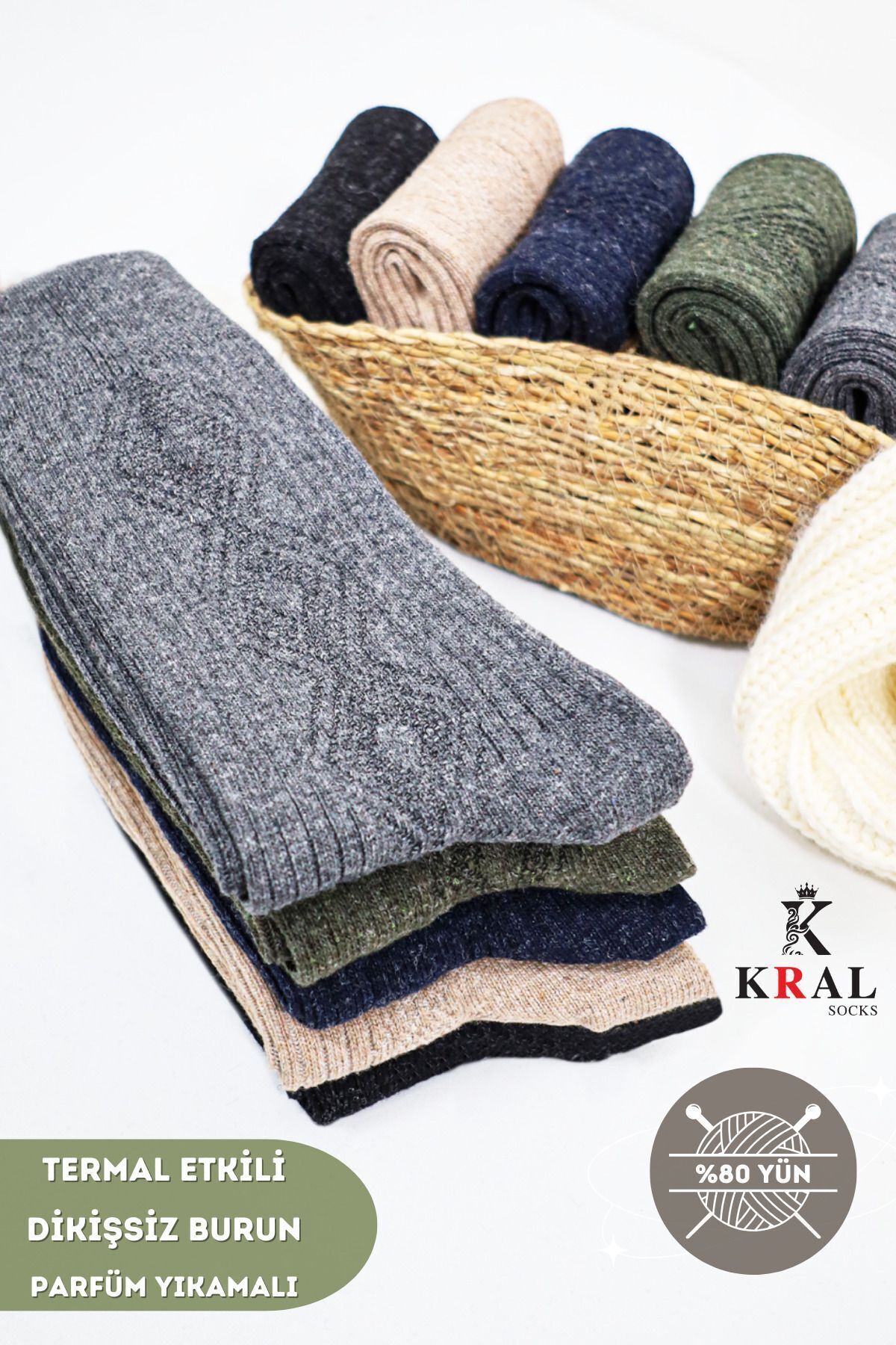 Erkek Kışlık (5 ÇİFT) Lambswool Yün Çorap Termal Etkili Dikişsiz