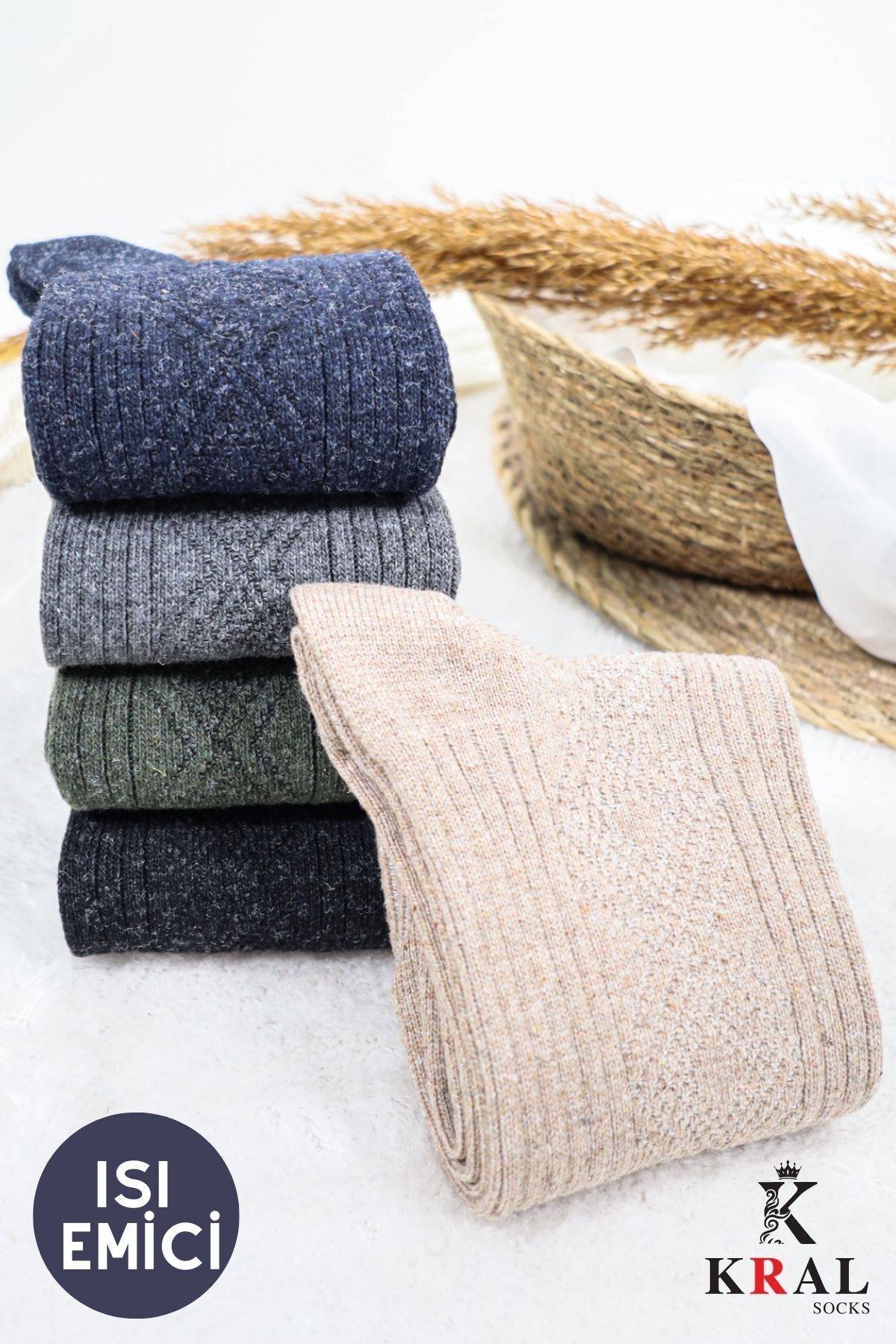 Erkek Kışlık Termal Etkili (5'li Paket) Lambswool Kuzu Yünlü Çorap