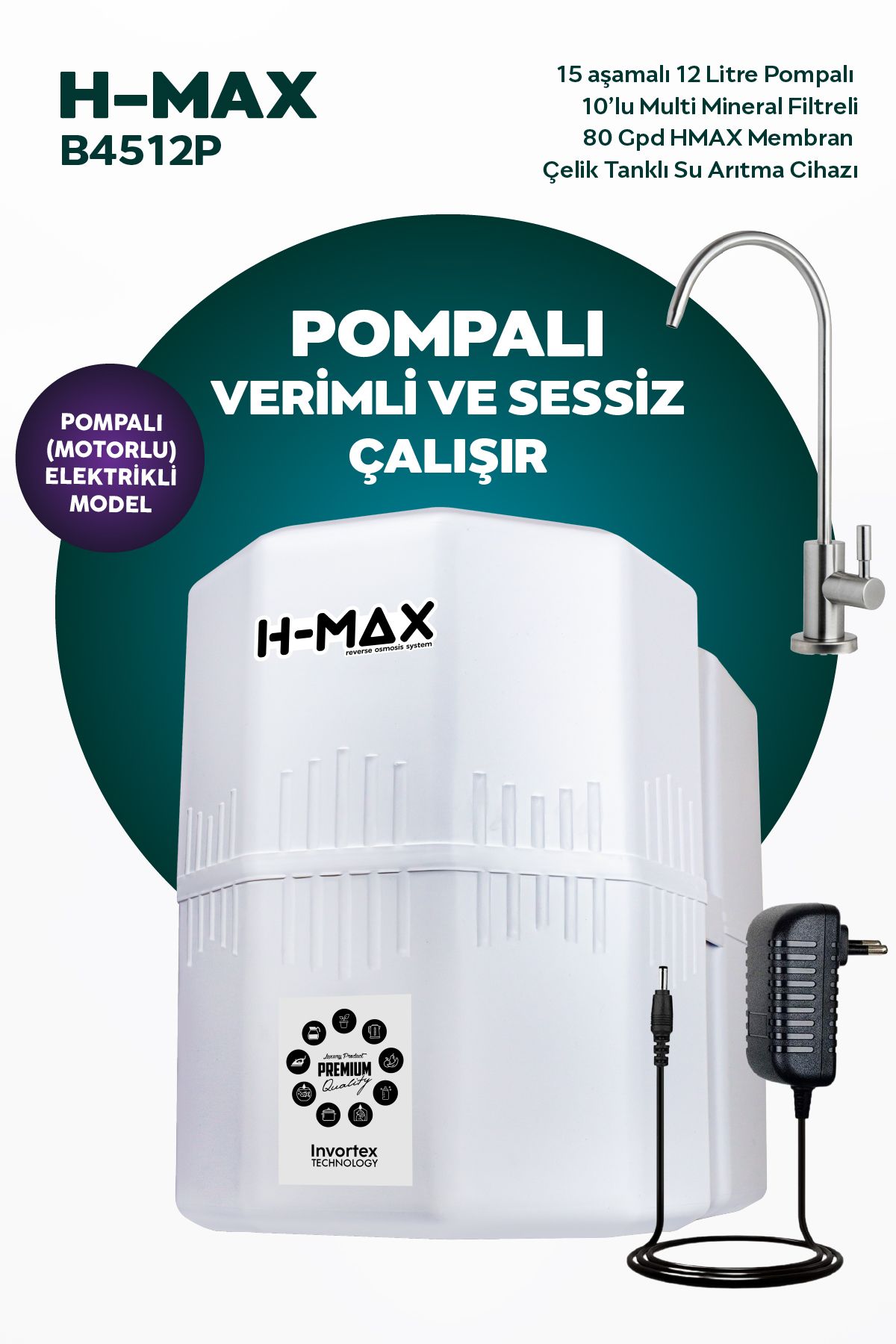 H-MAX Reverse Osmosis System 12 Litre Pompalı...