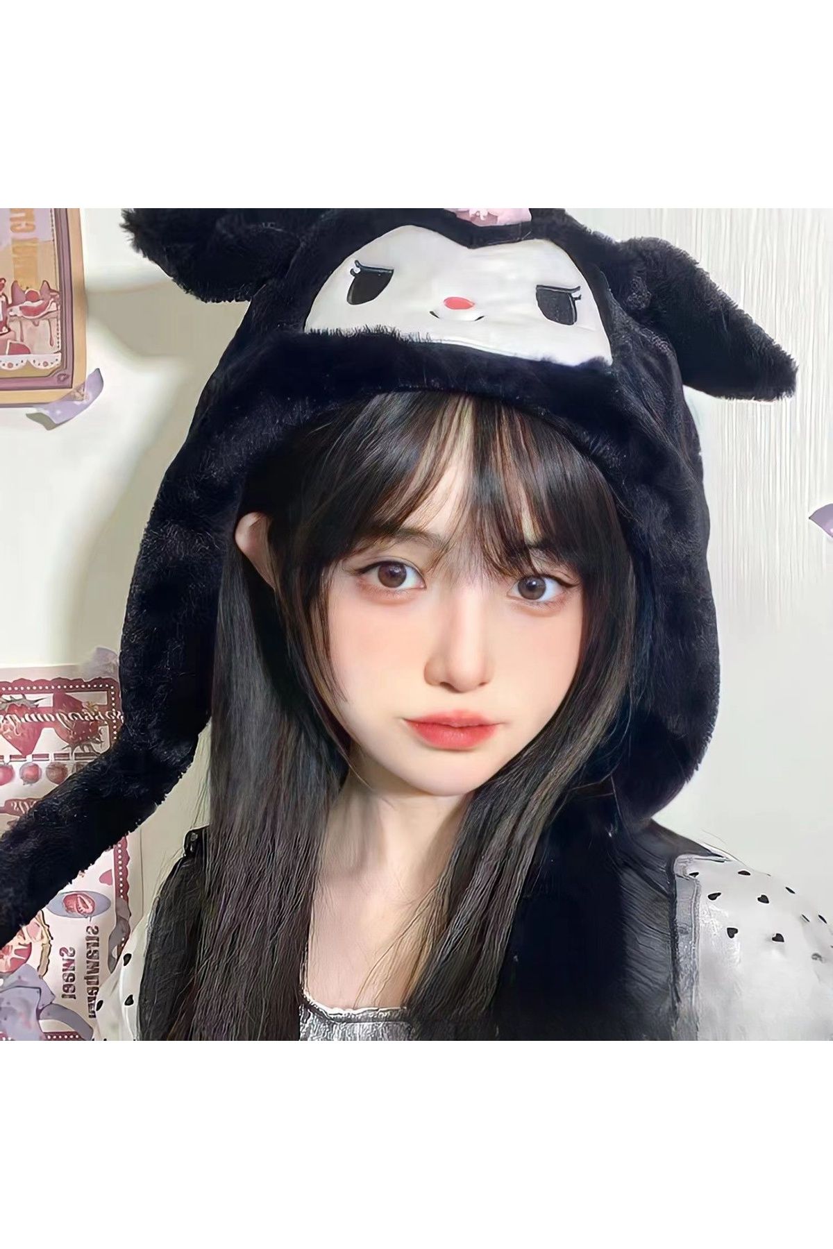 Sanrio Kuromi Işıklı Kulakları Oynar Şapka Sanrio Kuromi Hediyeliik Rengarenk 1adt